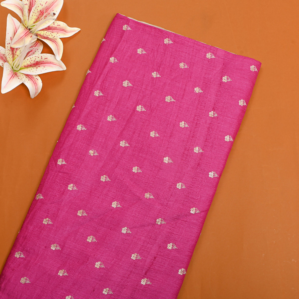 Pink Butti Embroidered Tussar Silk