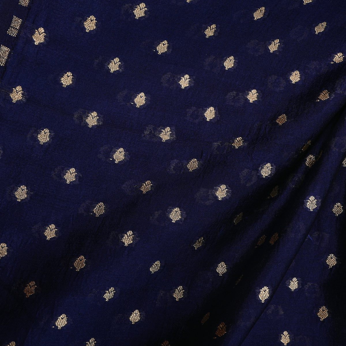 Navy Blue Gold Zari Butti Jamawar Organza Fabric
