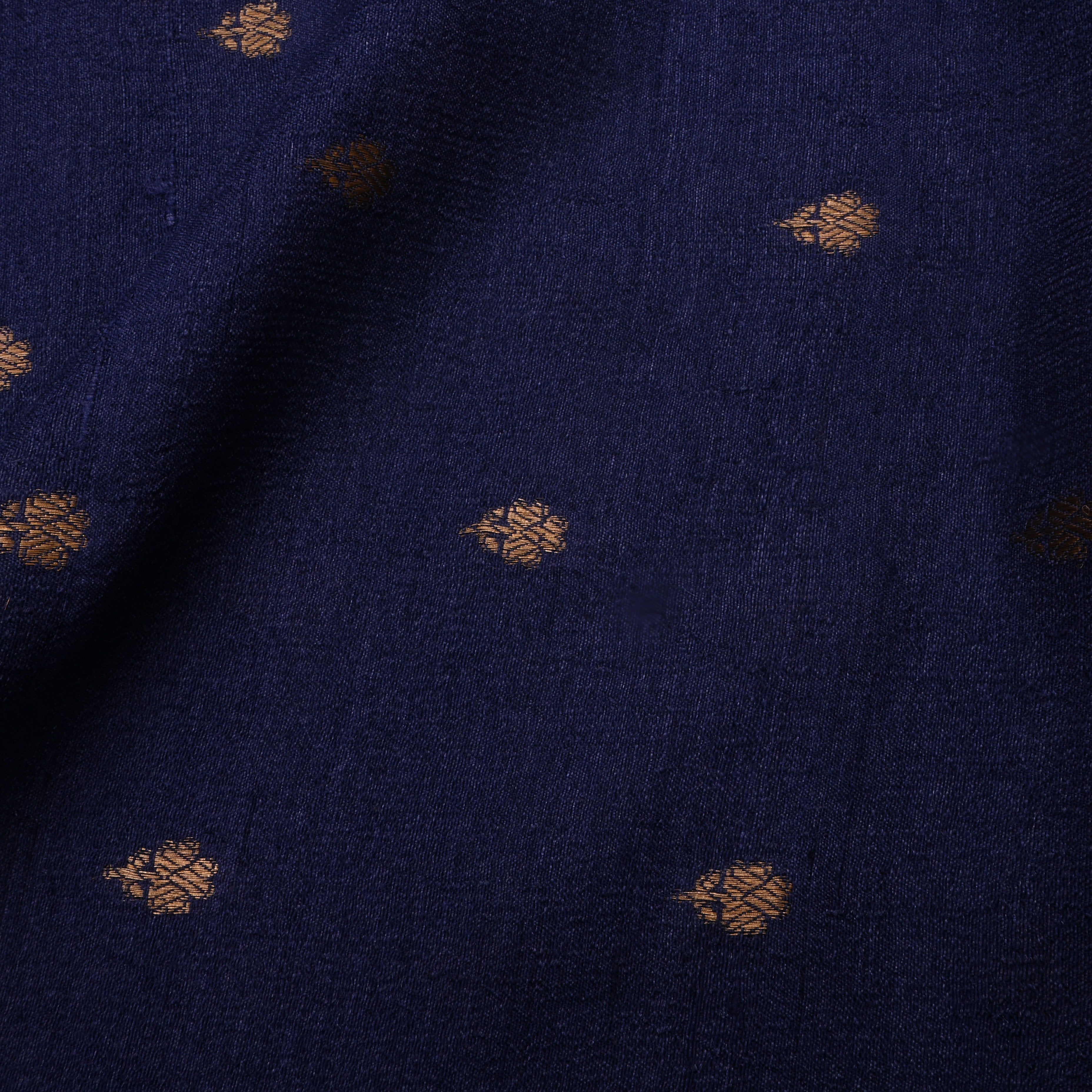 Stratos Blue Jamawar Tussar Fabric With Buttis