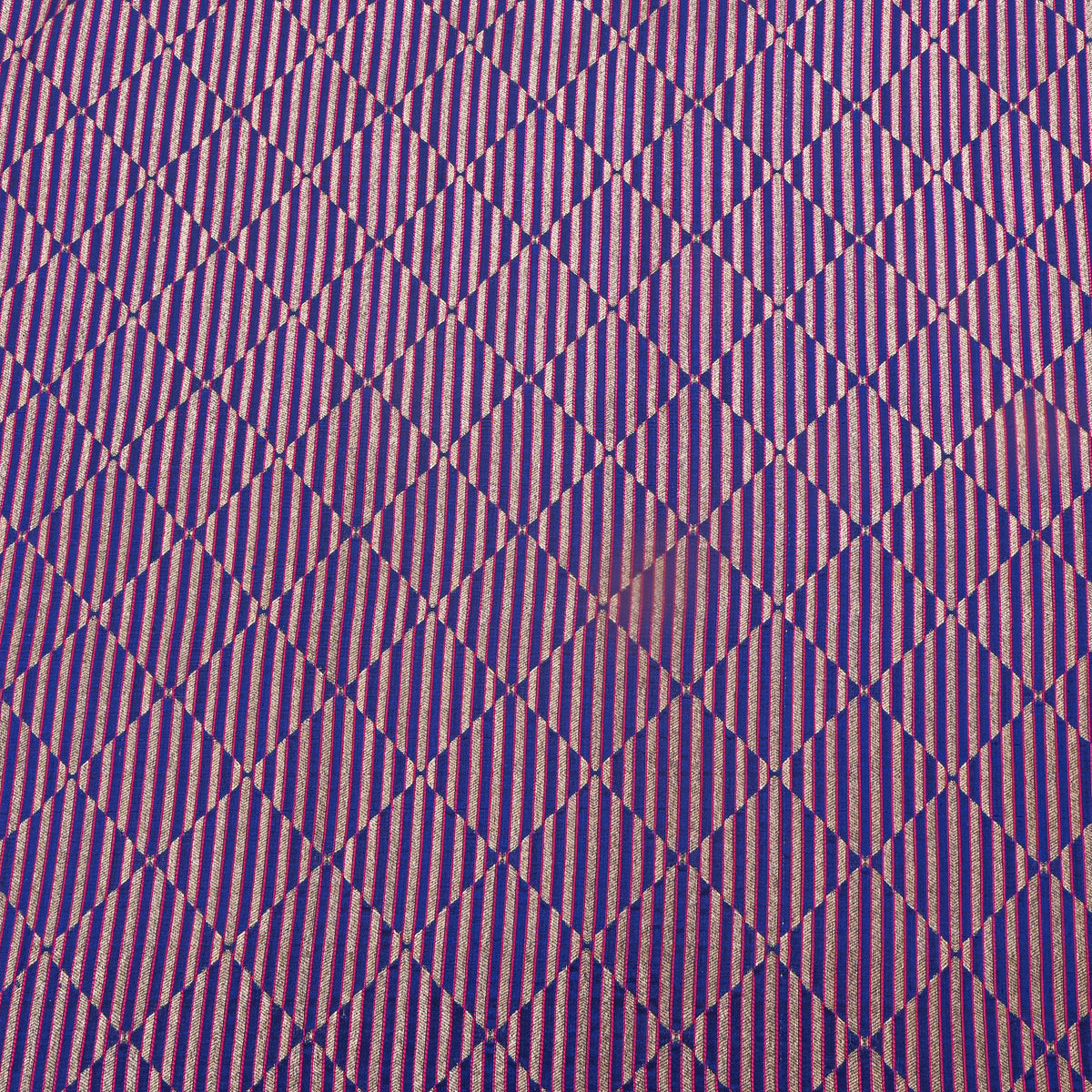 Blue Checks Illusion Stripes Jamawar Silk Fabric