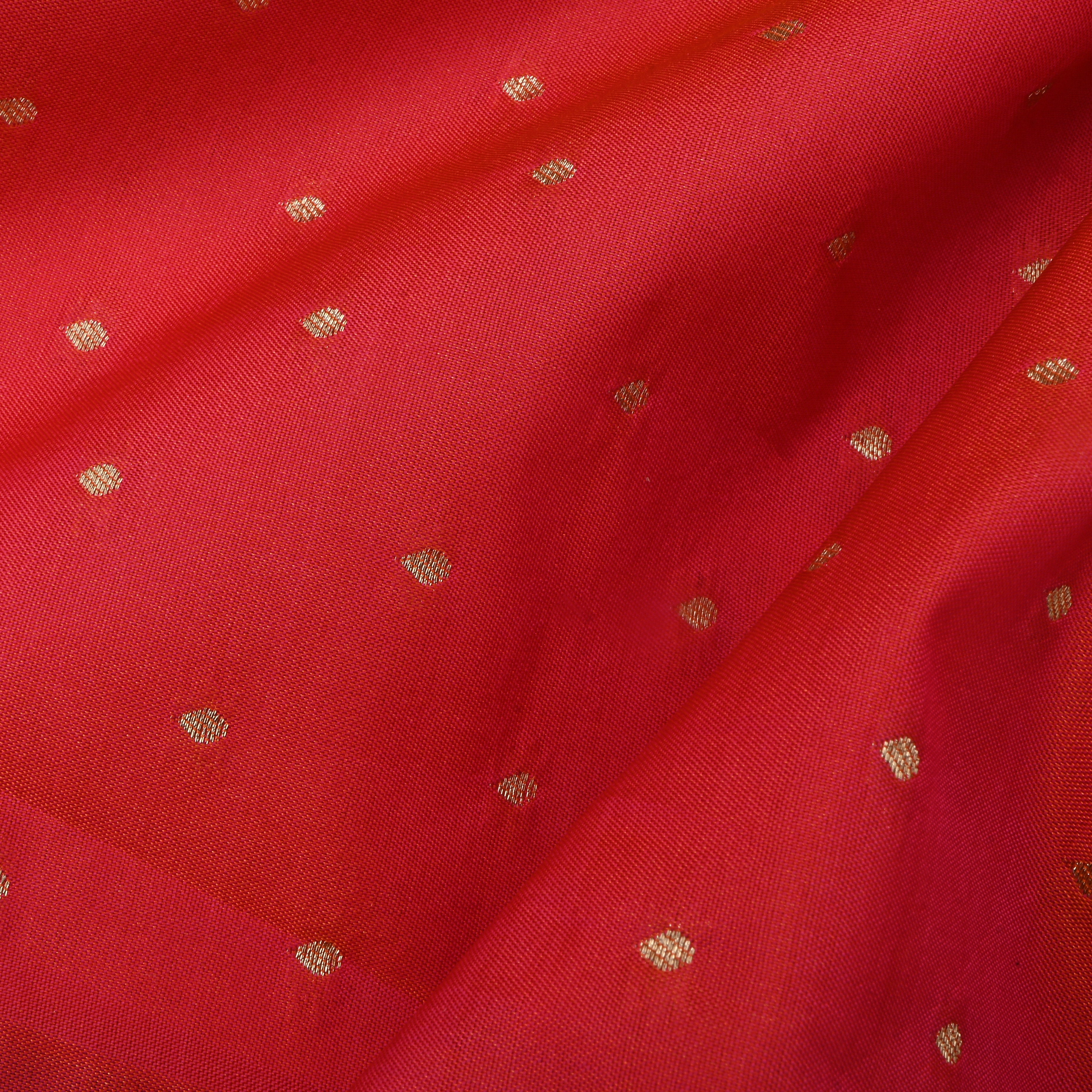 Fire Engine Red Jamawar Silk Fabric With Butti'S