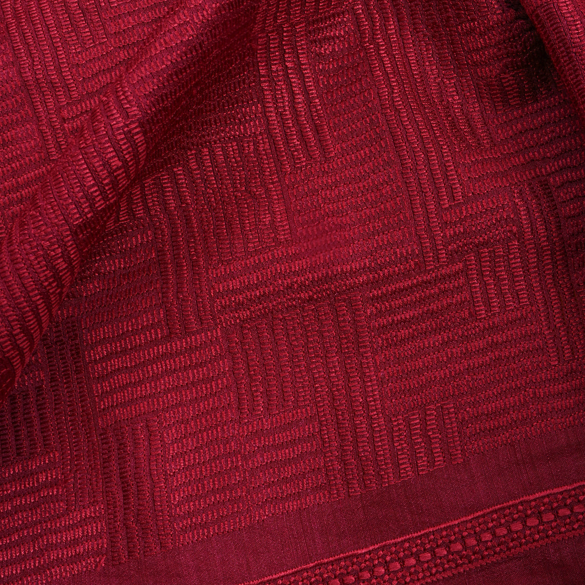 Cherry Red Geometric Thread Work Munga Tussar Fabric