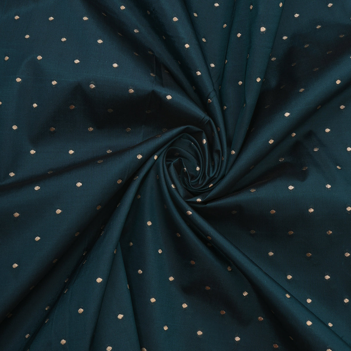 Emerald Green Gold Zari Butti Jamawar Silk Fabric