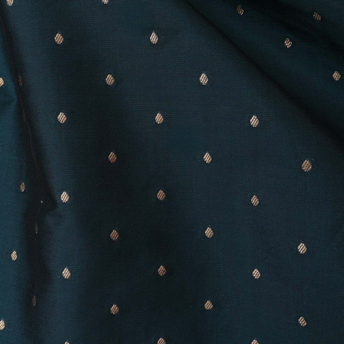 Emerald Green Gold Zari Butti Jamawar Silk Fabric
