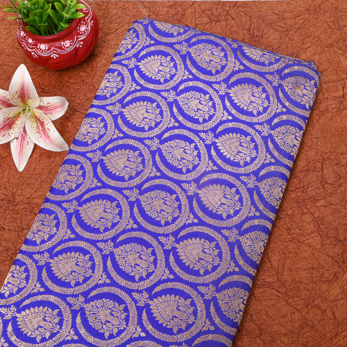 Royal Blue Jamawar Silk With Silver Zari Butti