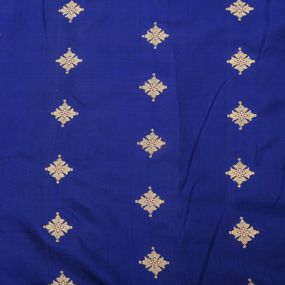 Sapphire Blue Zari Butti Self Weave Jamawar Silk Fabric