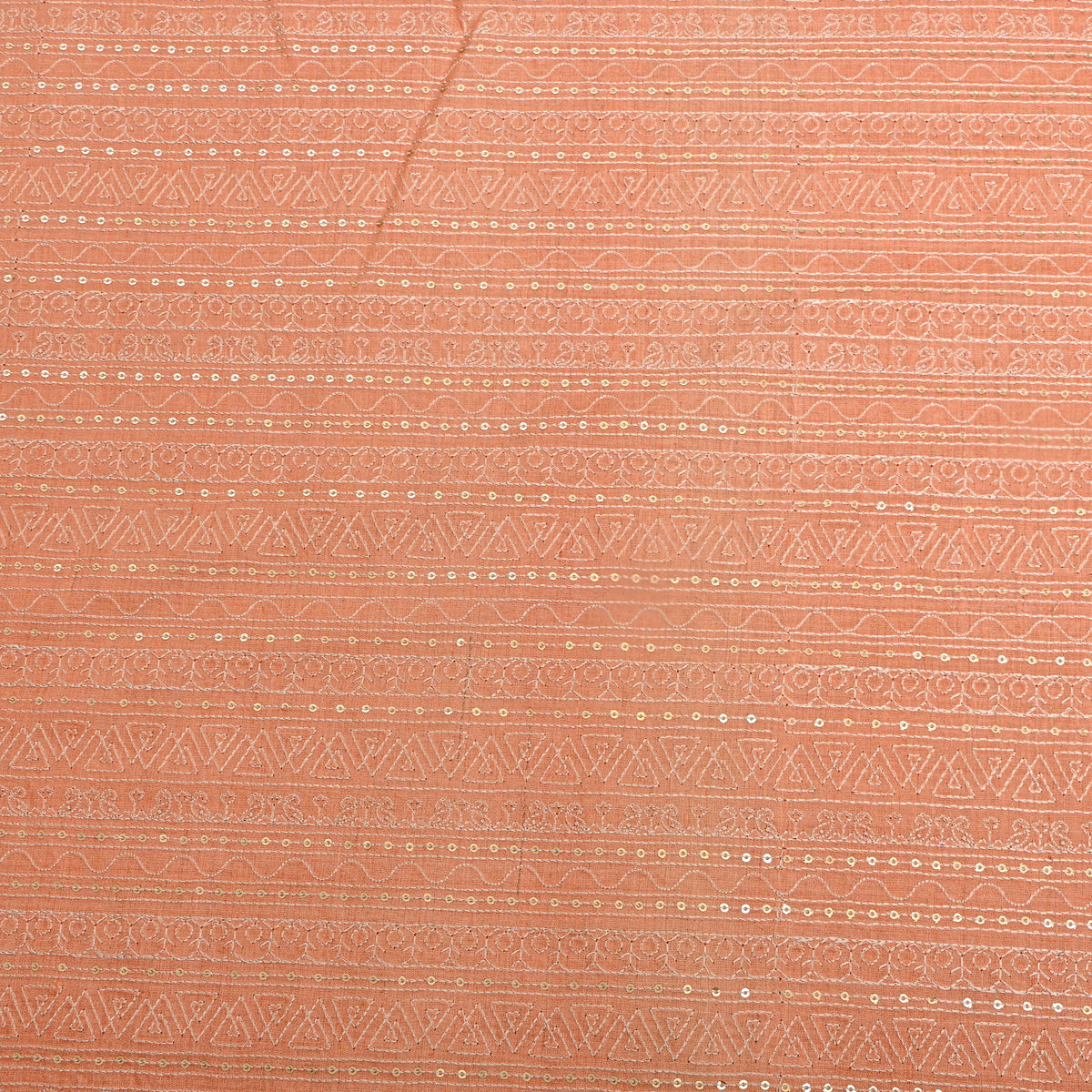 Peach Zari Striped Embroidered Munga Tussar