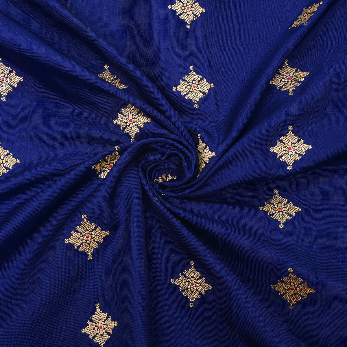 Sapphire Blue Zari Butti Self Weave Jamawar Silk Fabric