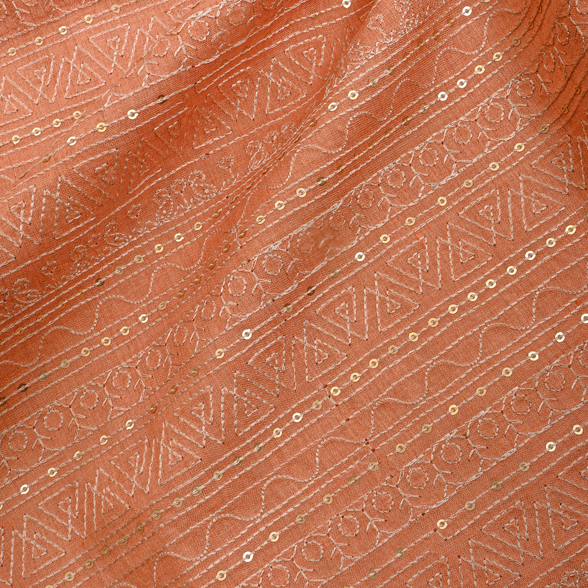 Peach Zari Striped Embroidered Munga Tussar