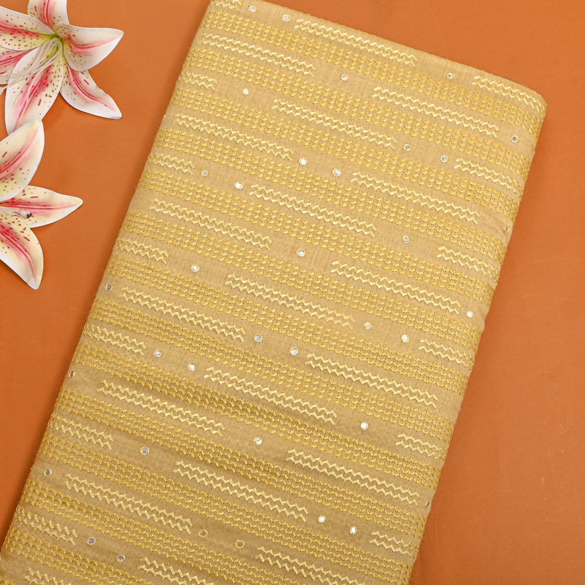 Butter Yellow Zig-Zag Mungan Tussar Fabric