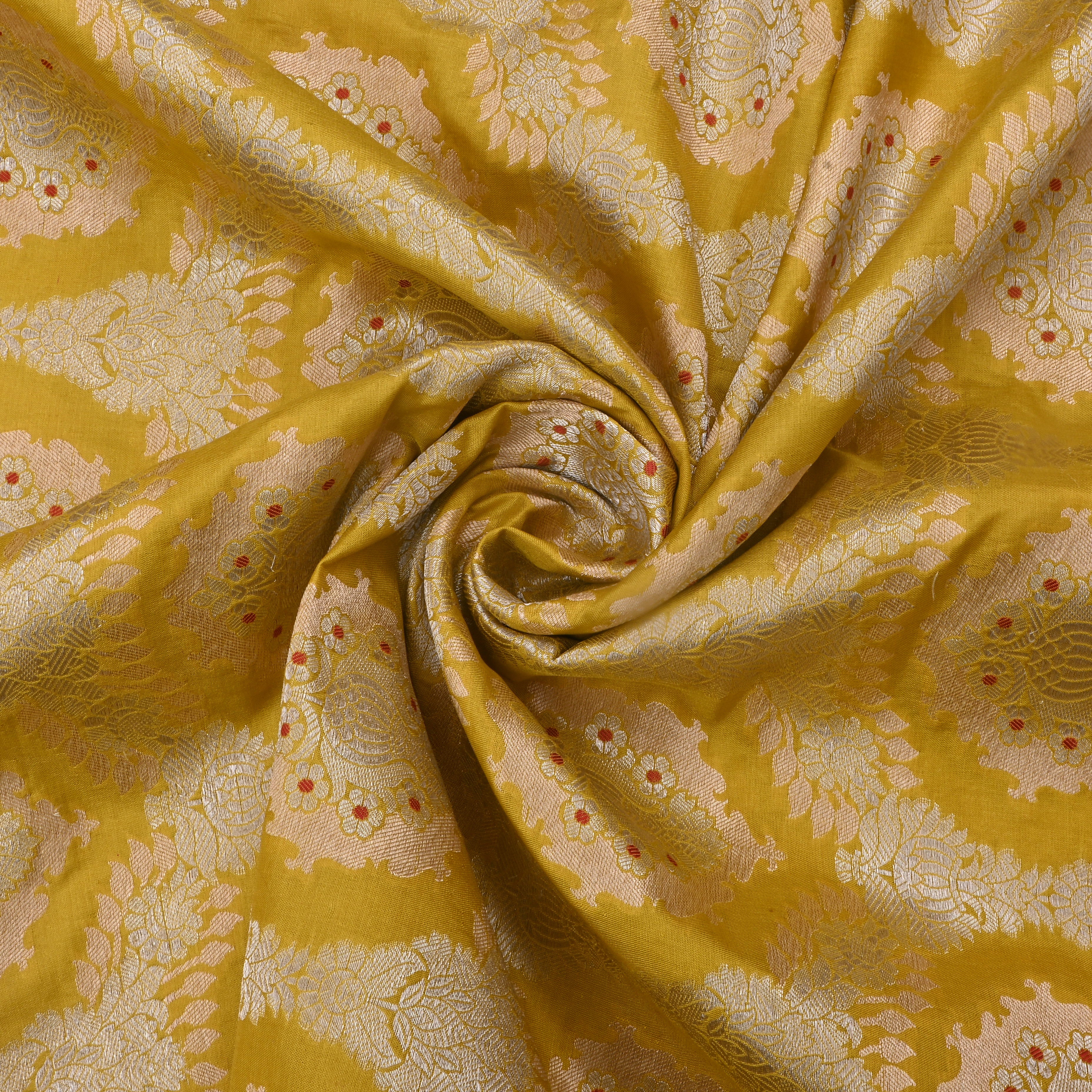 Golden Yellow Jamawar Silk Fabric With Geometric Design