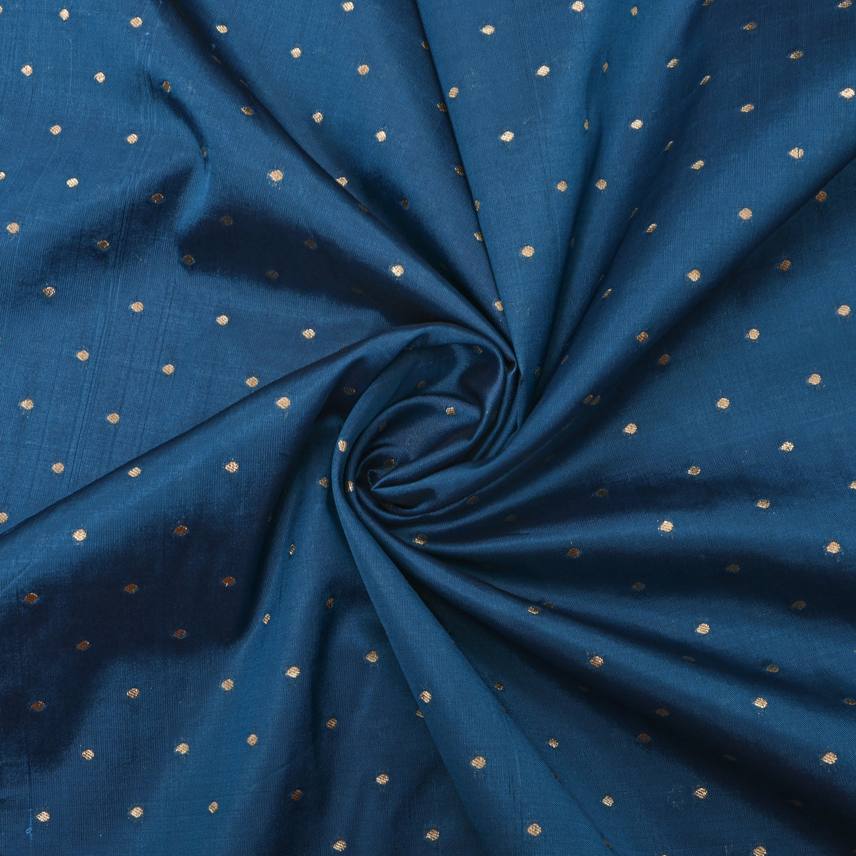 Peacock Blue Gold Zari Butti Jamawar Silk Fabric