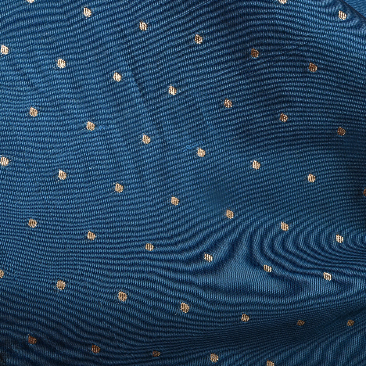 Peacock Blue Gold Zari Butti Jamawar Silk Fabric