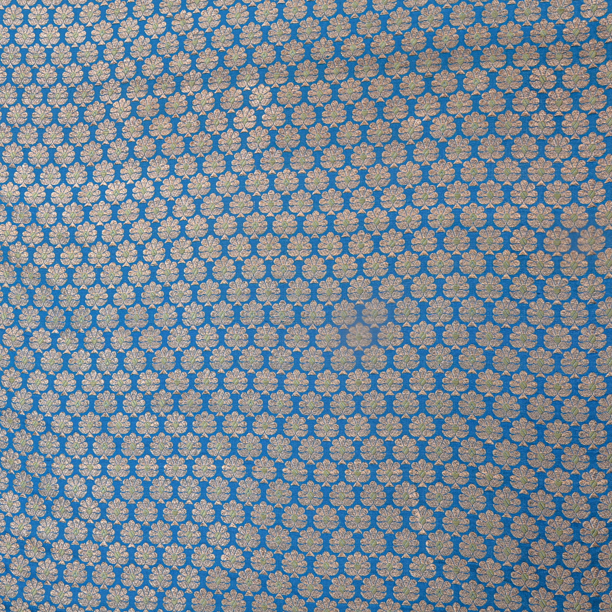 Blue Gold Zari Floral Butti Jamawar Silk Fabric