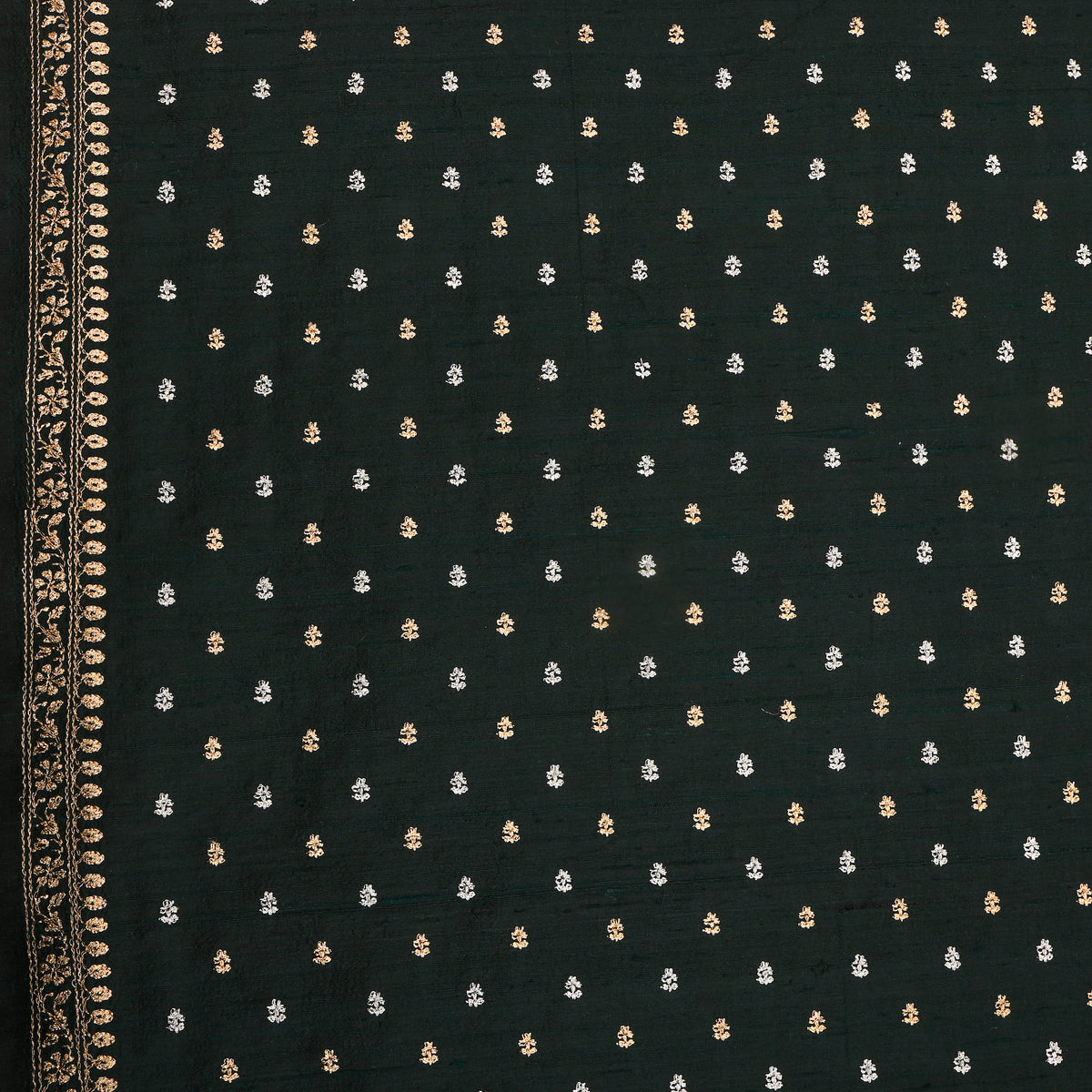 Deep Sap Green Embroidery Raw Silk Fabric