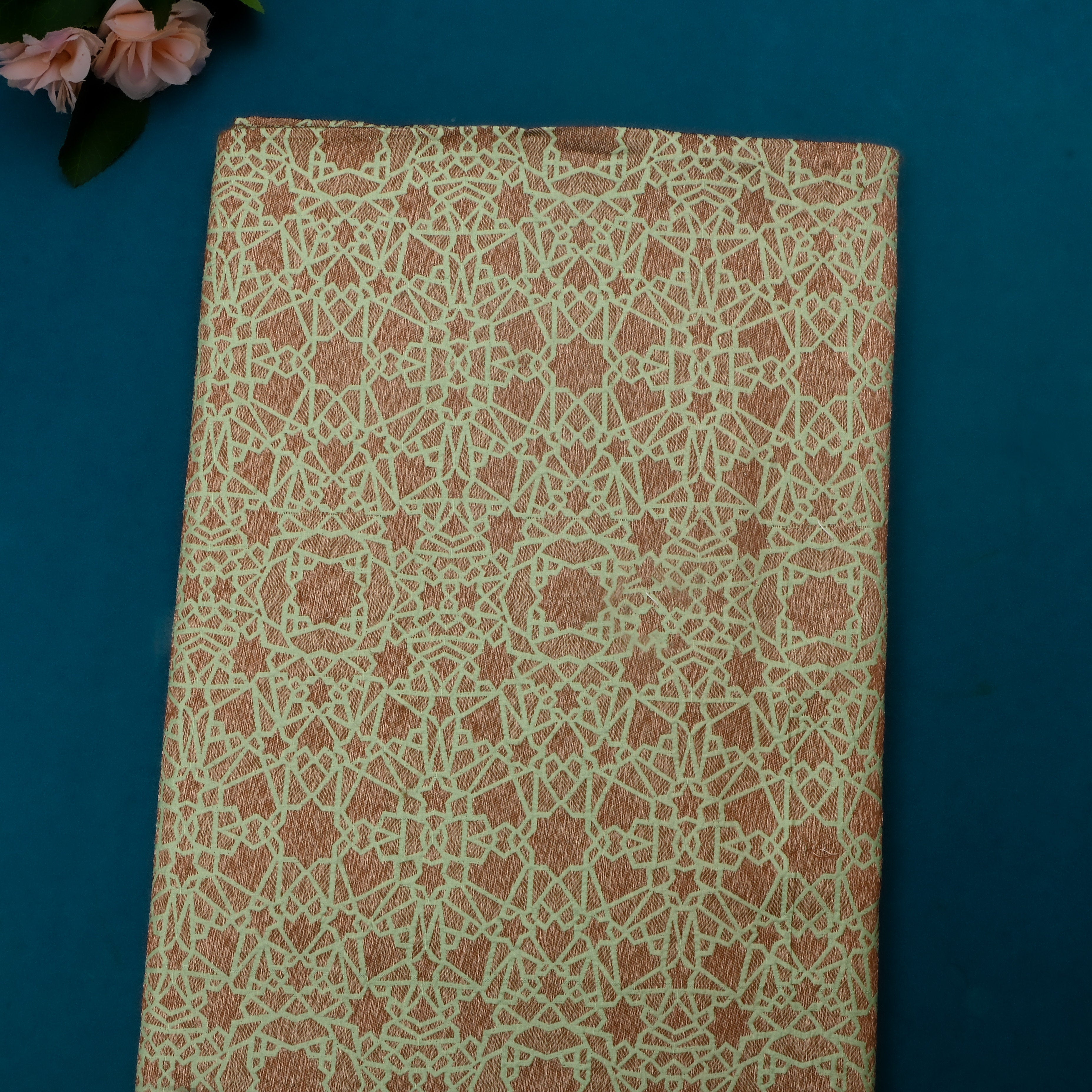 Pista Green Brocade Fabric With Abstract Pattern