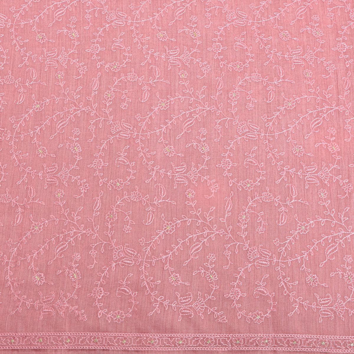 Pink Gold Floral Jaal Thread Work Munga Tussar Fabric