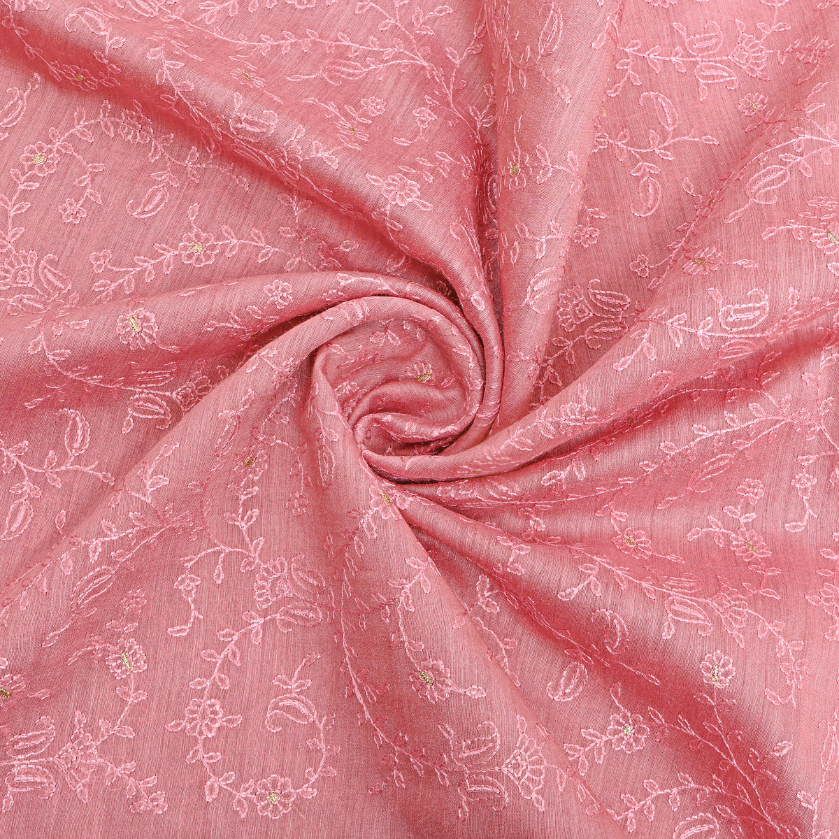 Pink Gold Floral Jaal Thread Work Munga Tussar Fabric