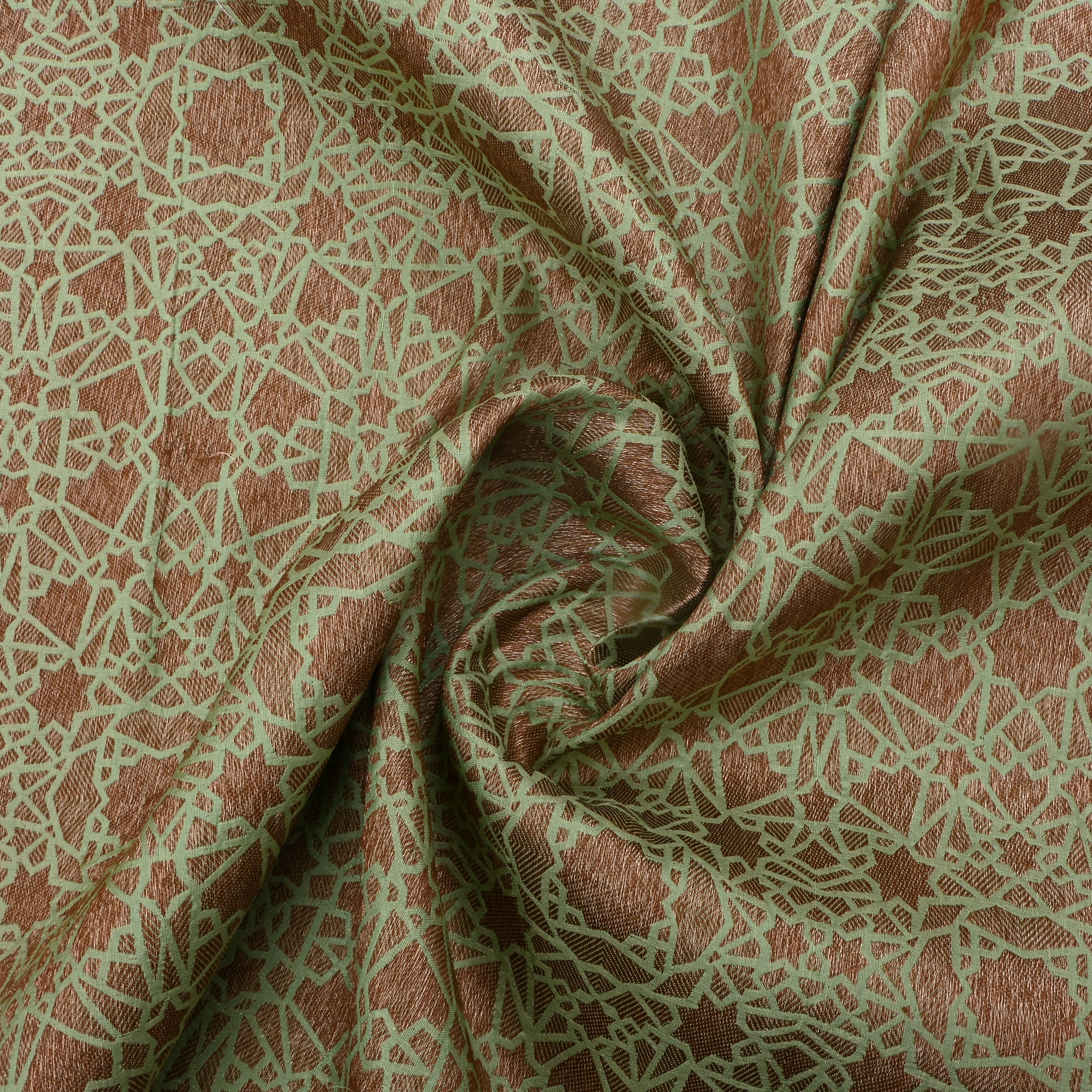 Pista Green Brocade Fabric With Abstract Pattern