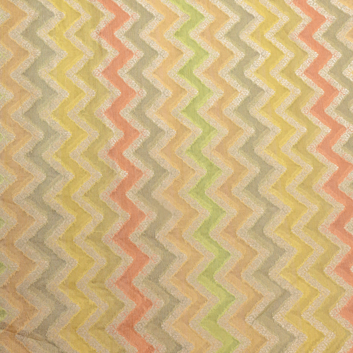 Soft Multicolour Gold Zari Zigzag Rangkat  Banarasi Silk Fabric