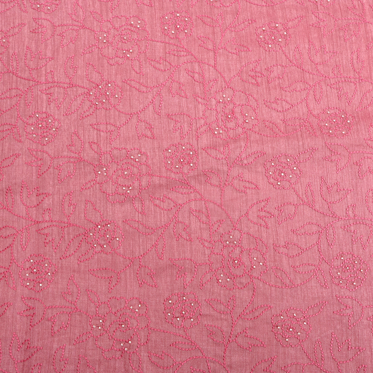 Blush Pink Floral Thread Work Munga Tussar Fabric