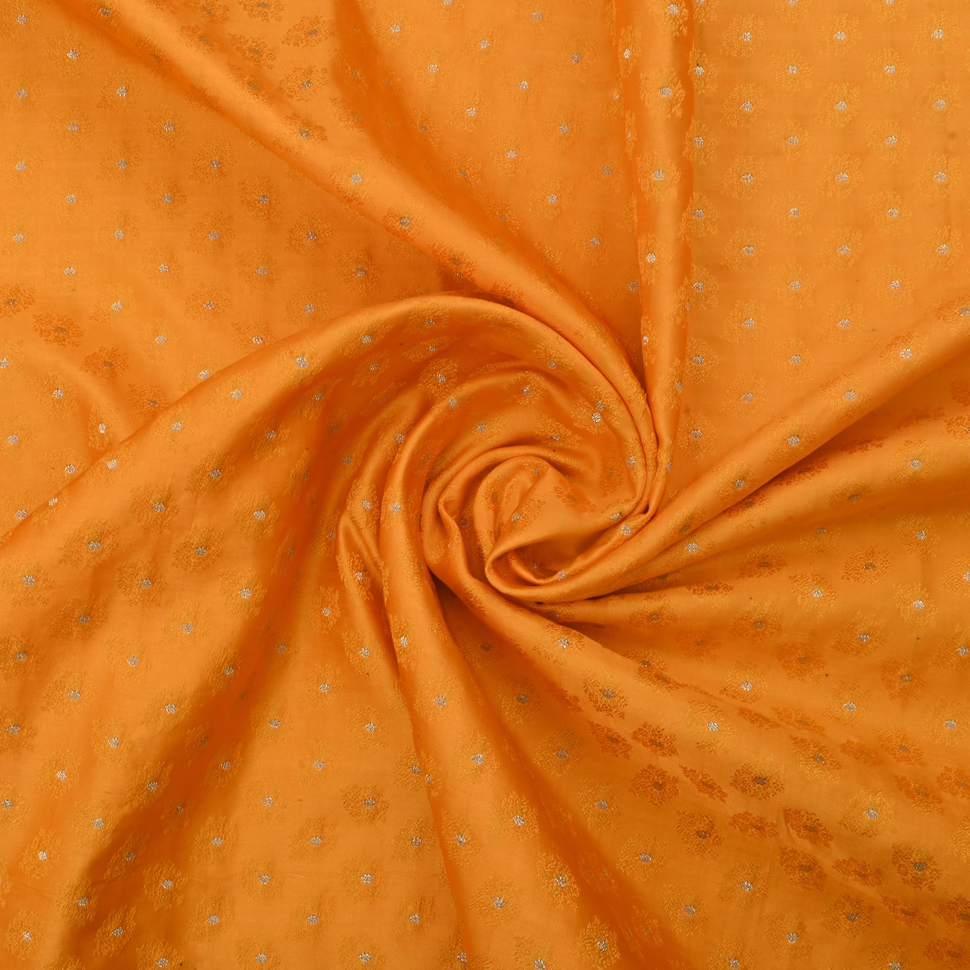 Cadmium Orange Jamawar Silk Fabric