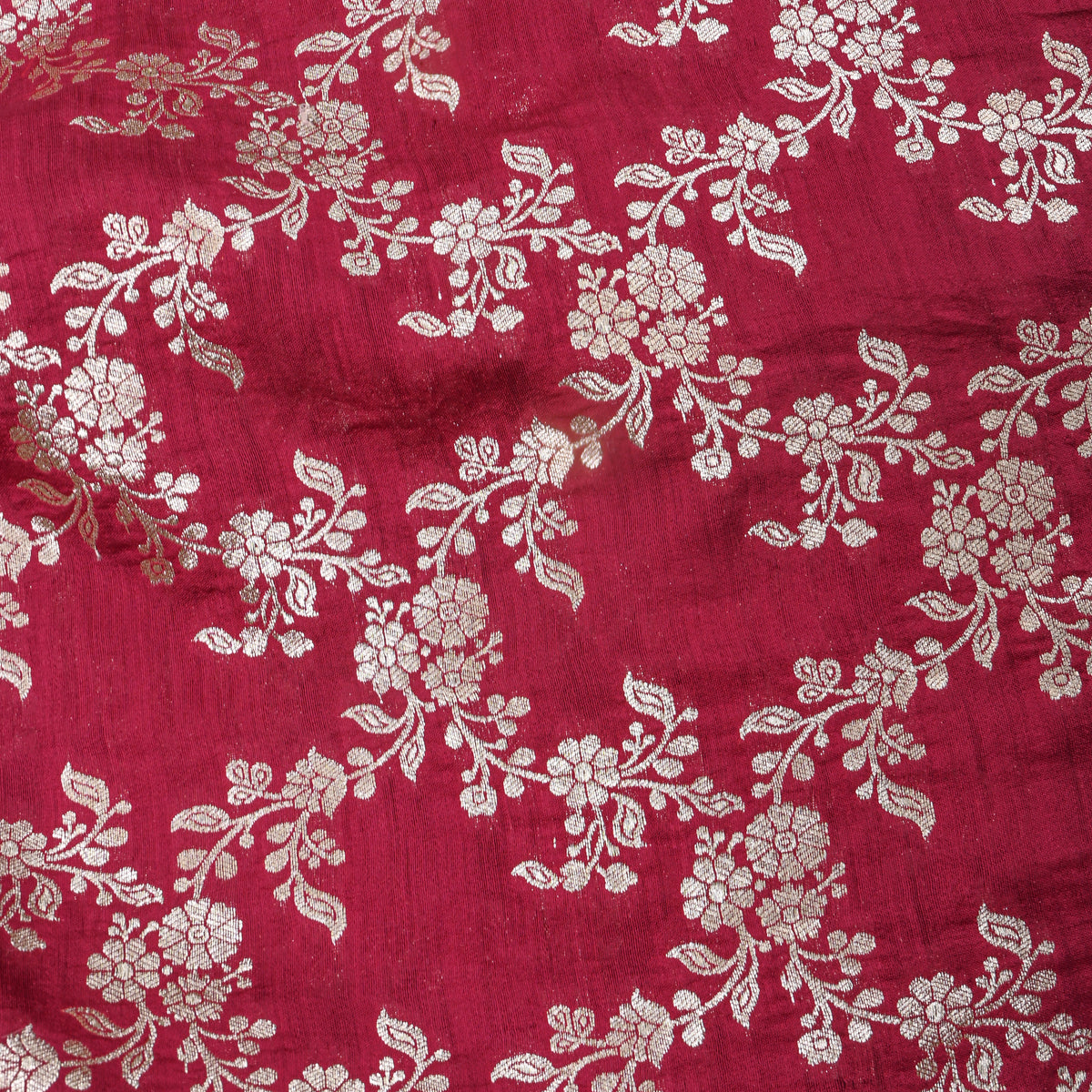 Crimson Red Floral Checks Banarasi Silk Fabric