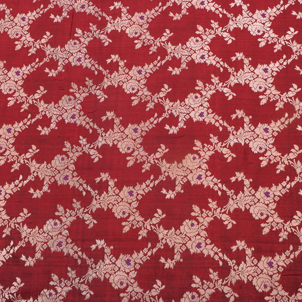 Deep Maroon Jamawar Silk With Gold Floral Trellis