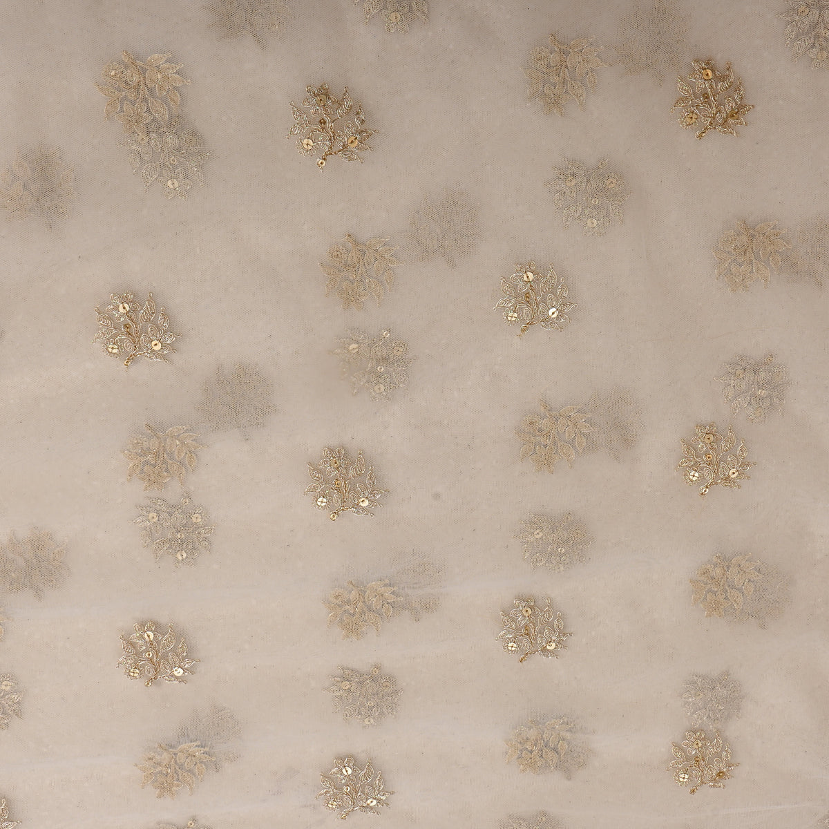 Cream Gold Zari Butti Net Fabric