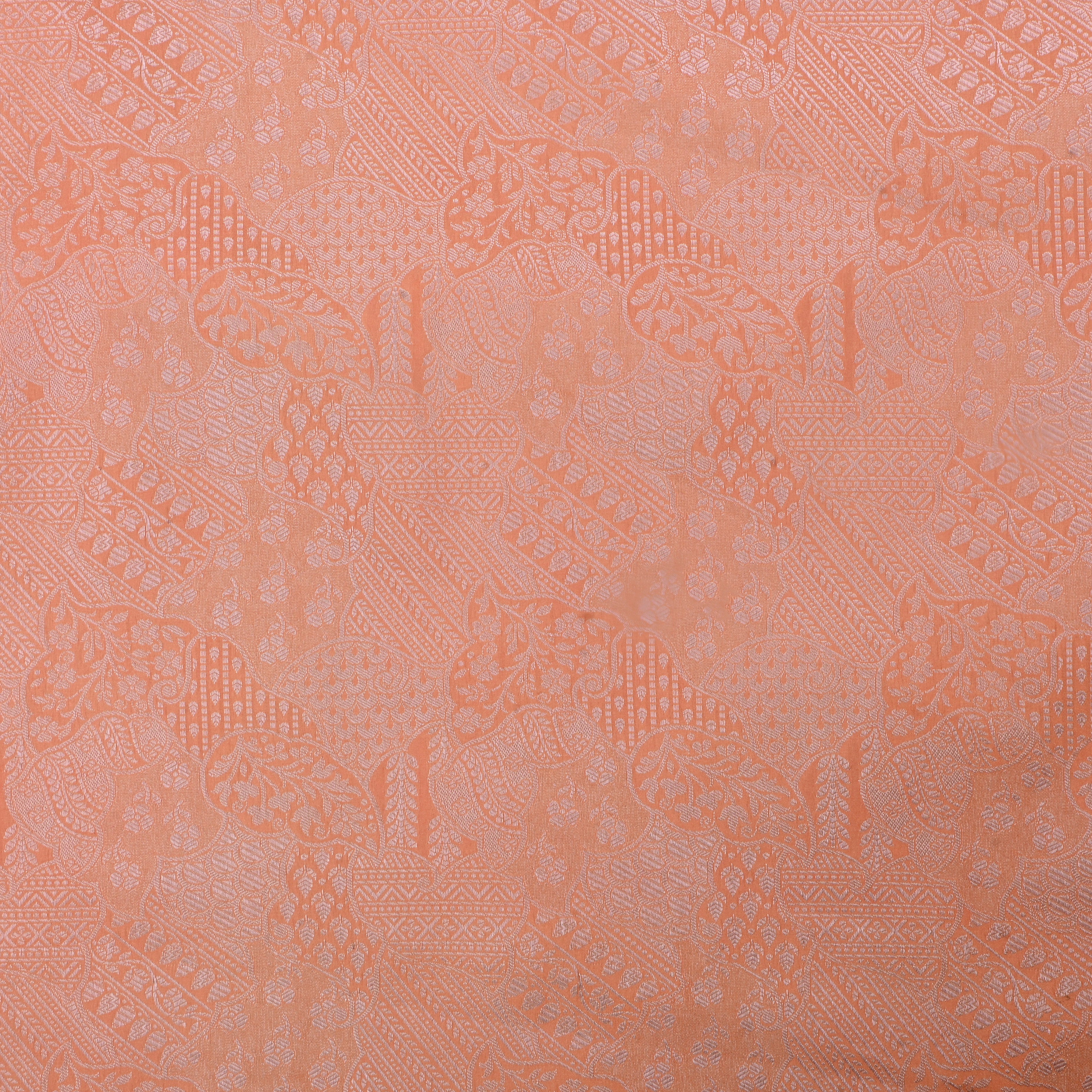Creamy Peach Jamawar Tissue Fabric With Intricate Design
