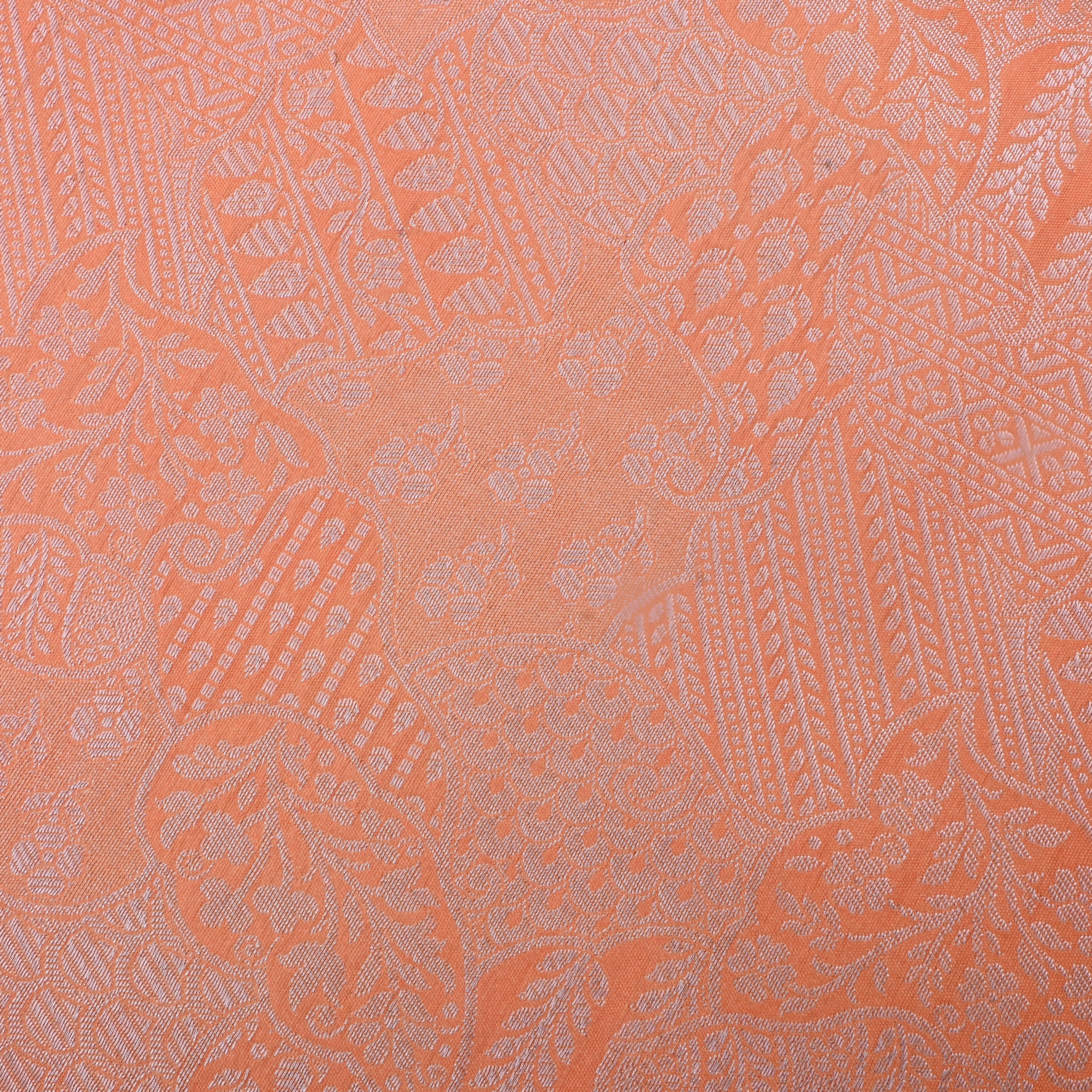 Creamy Peach Jamawar Tissue Fabric With Intricate Design