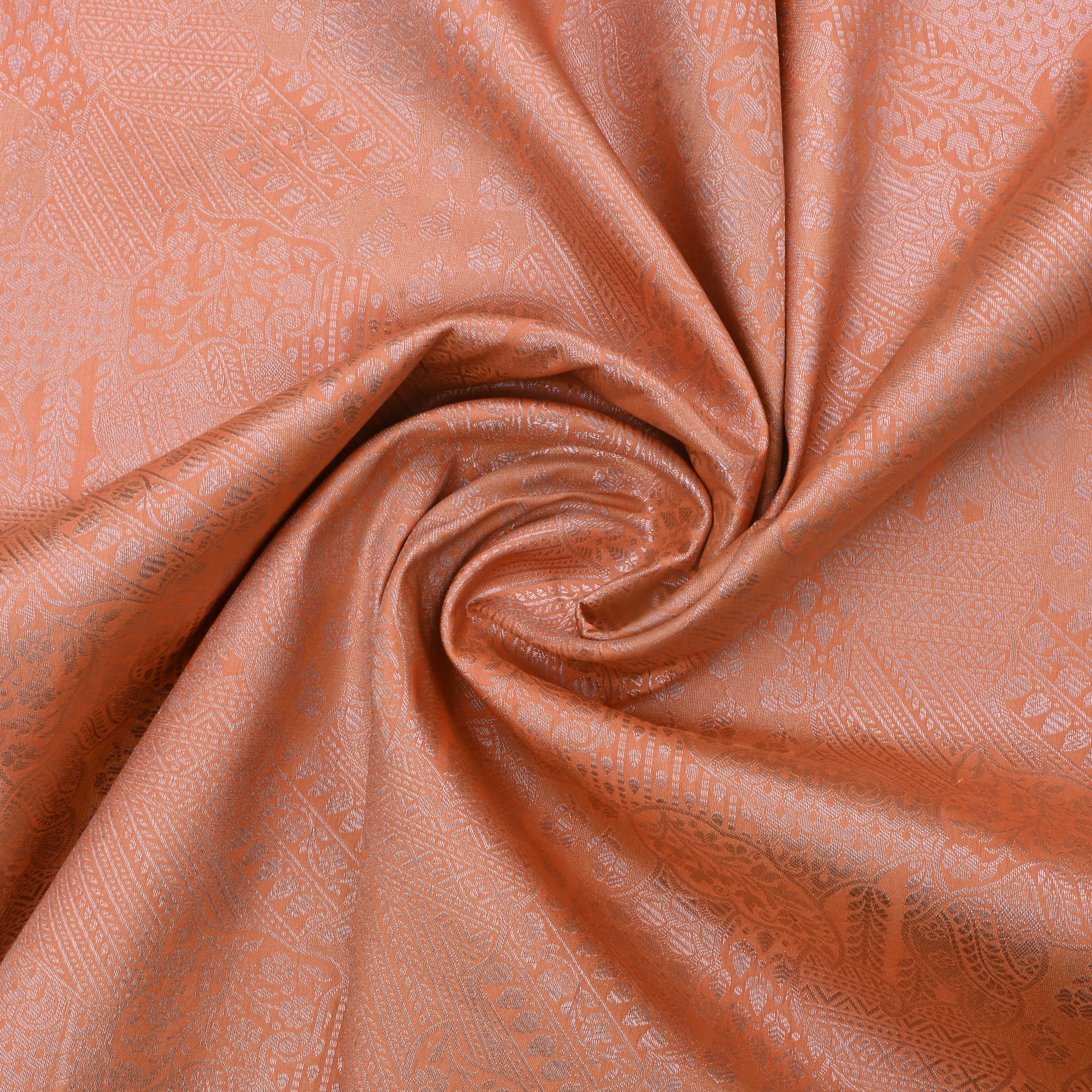 Creamy Peach Jamawar Tissue Fabric With Intricate Design
