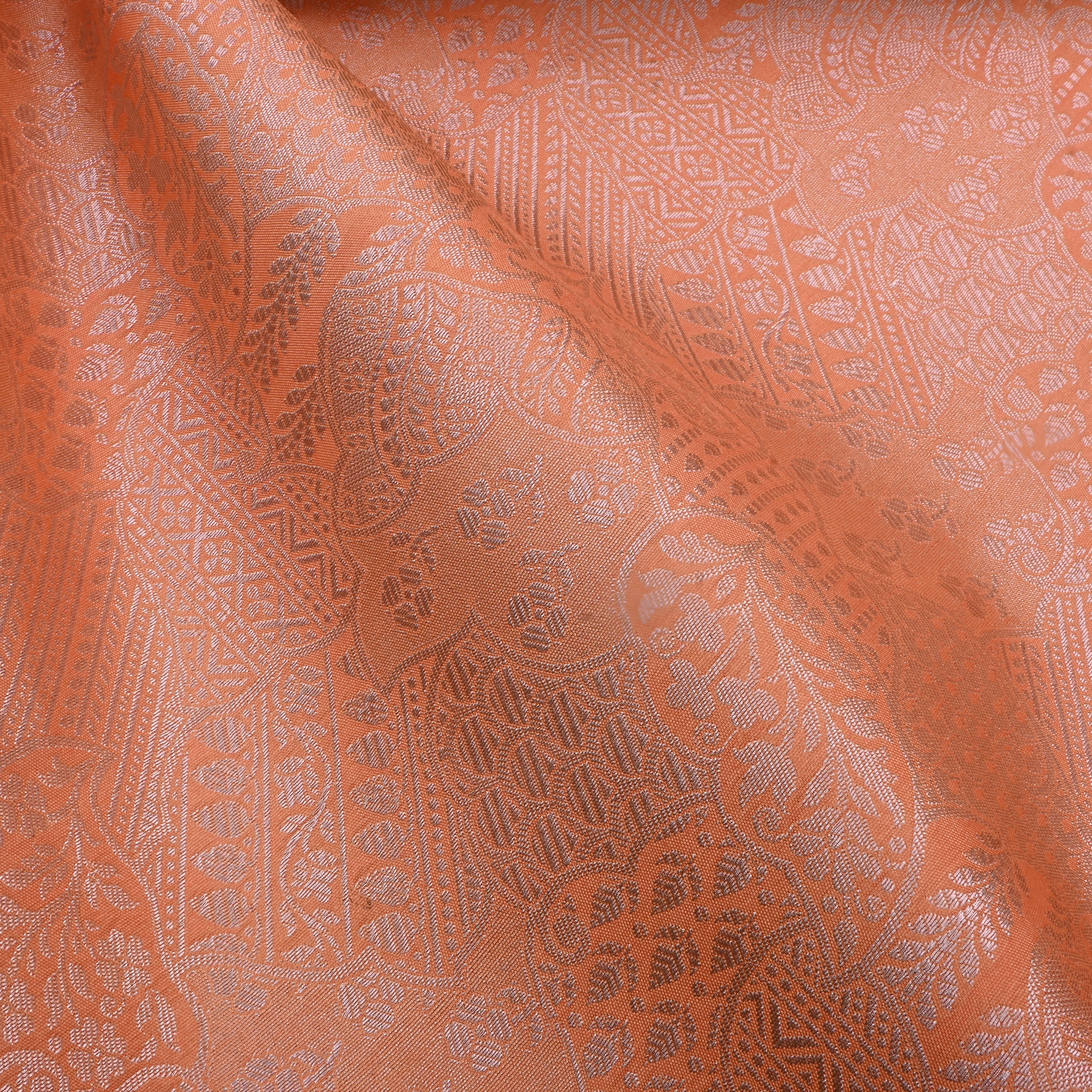 Creamy Peach Jamawar Tissue Fabric With Intricate Design
