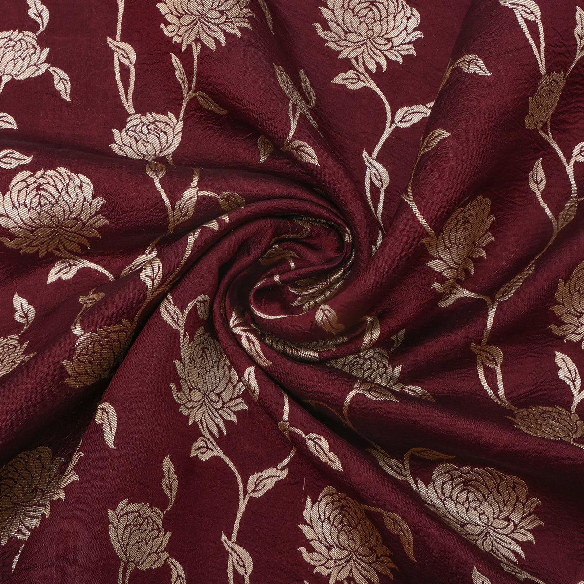 Brown Banarasi Silk Floral Jaal Fabric
