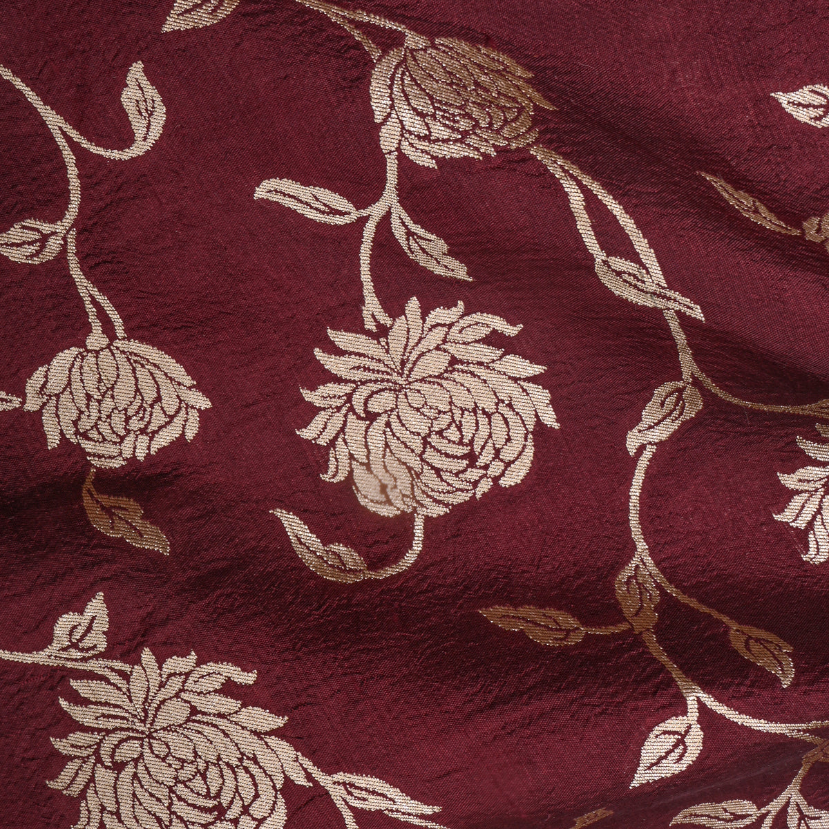 Brown Banarasi Silk Floral Jaal Fabric