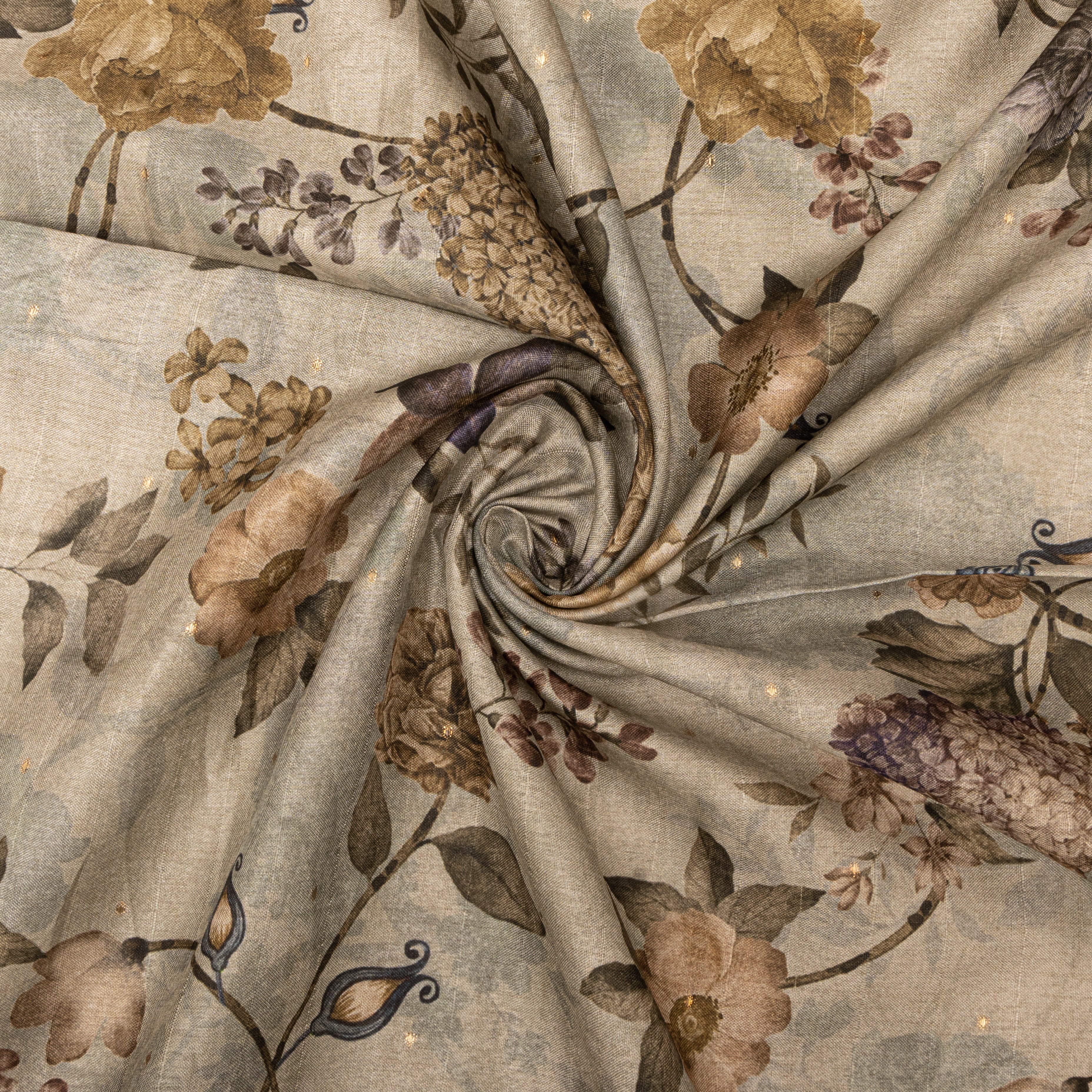 Soft Beige Tussar Fabric With Digital Prints