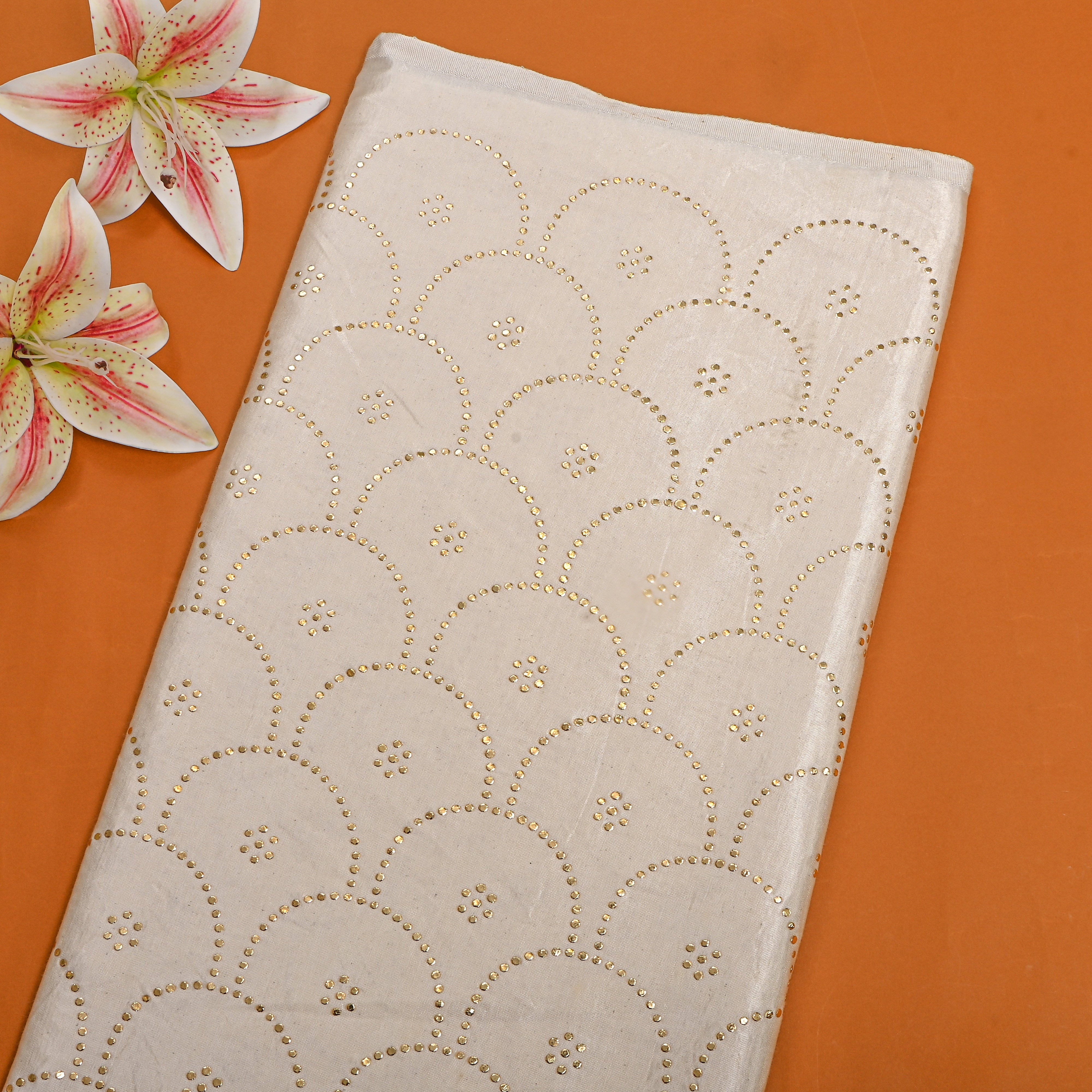 White Foil Embroidered Silk
