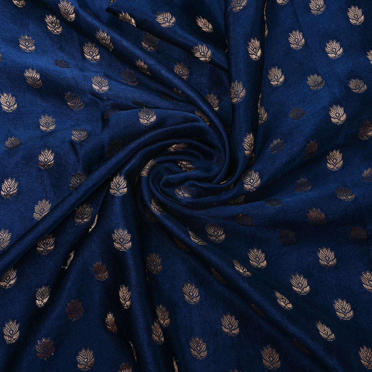 Navy Gold ZariFloral Butti Jamawar Silk Fabric