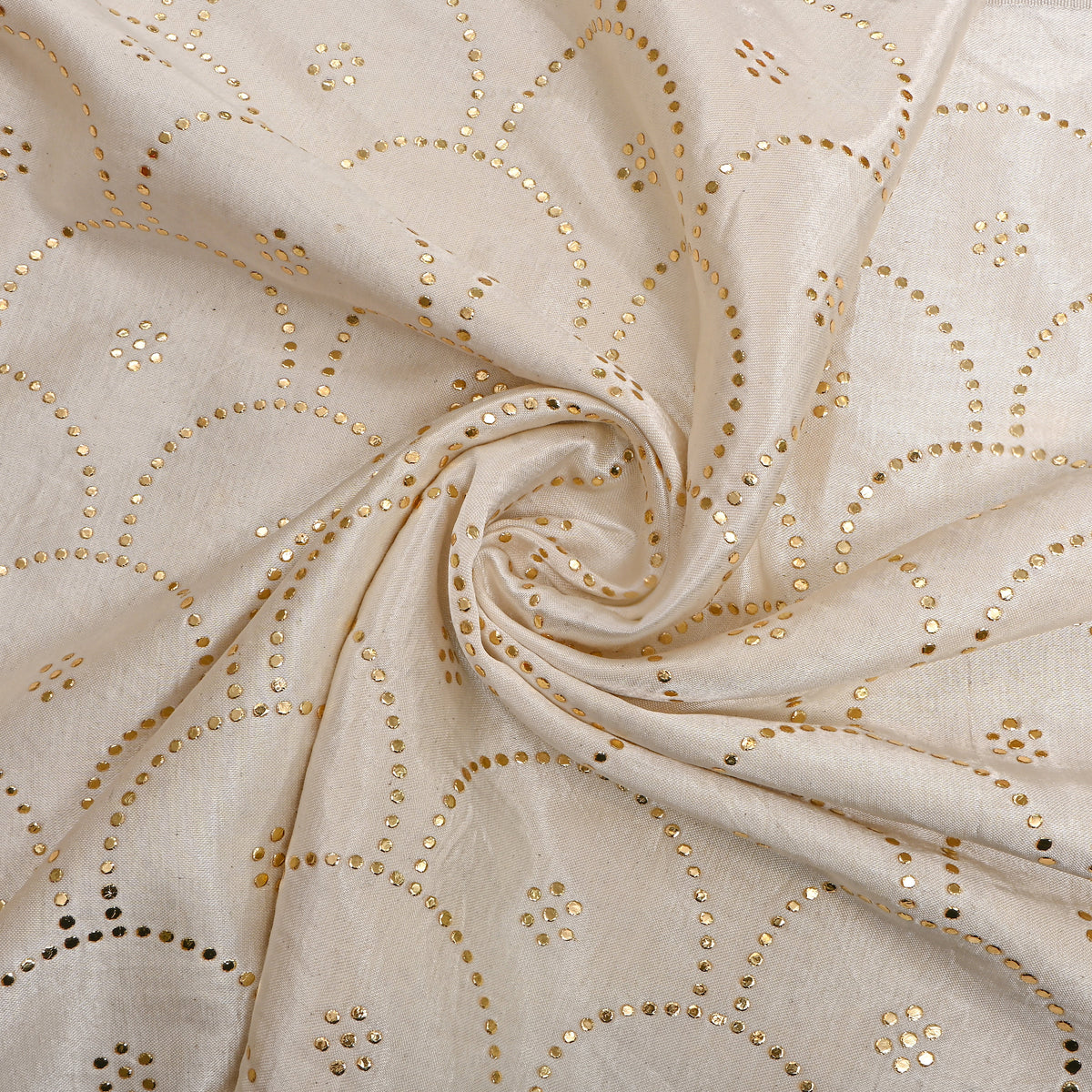White Foil Embroidered Silk