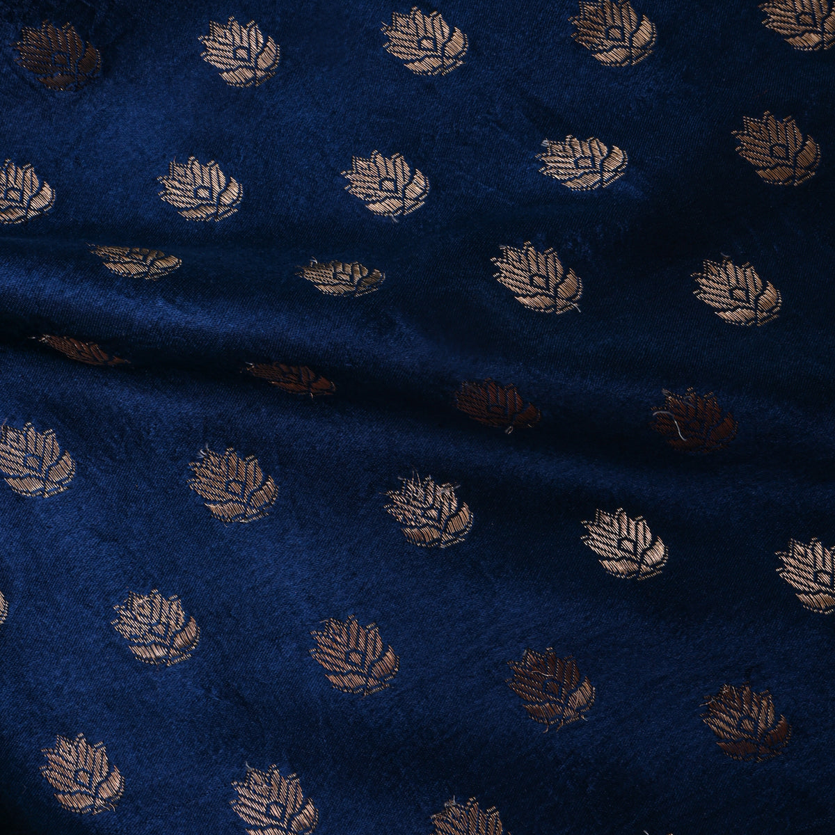 Navy Gold ZariFloral Butti Jamawar Silk Fabric