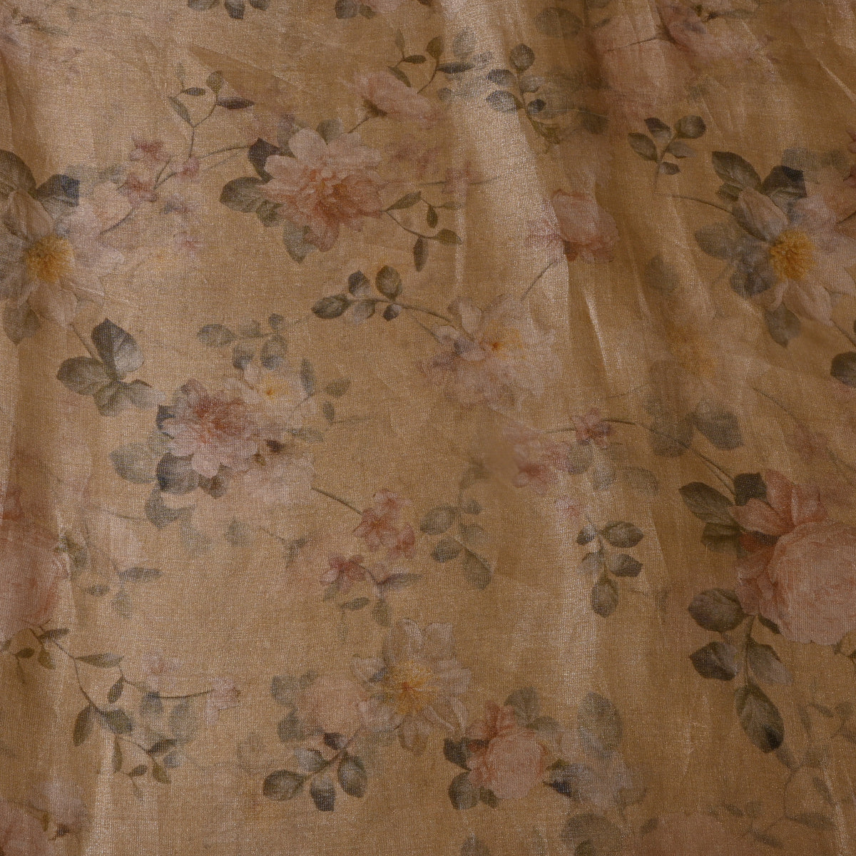 Latte Beige Soft Rose Floral Print Tissue Fabric