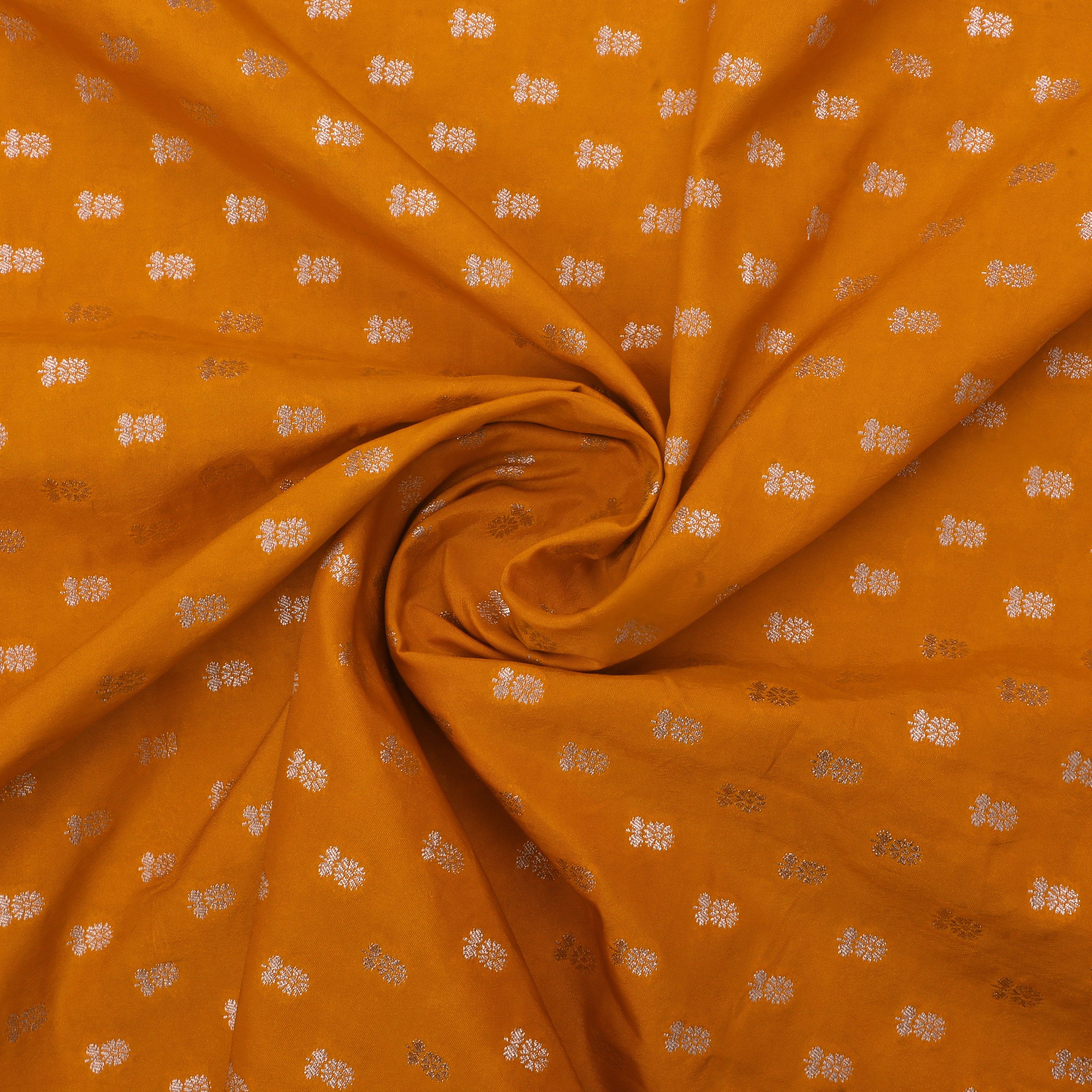 Dirty Orange Jamawar Silk Fabric With Floral Butti'S
