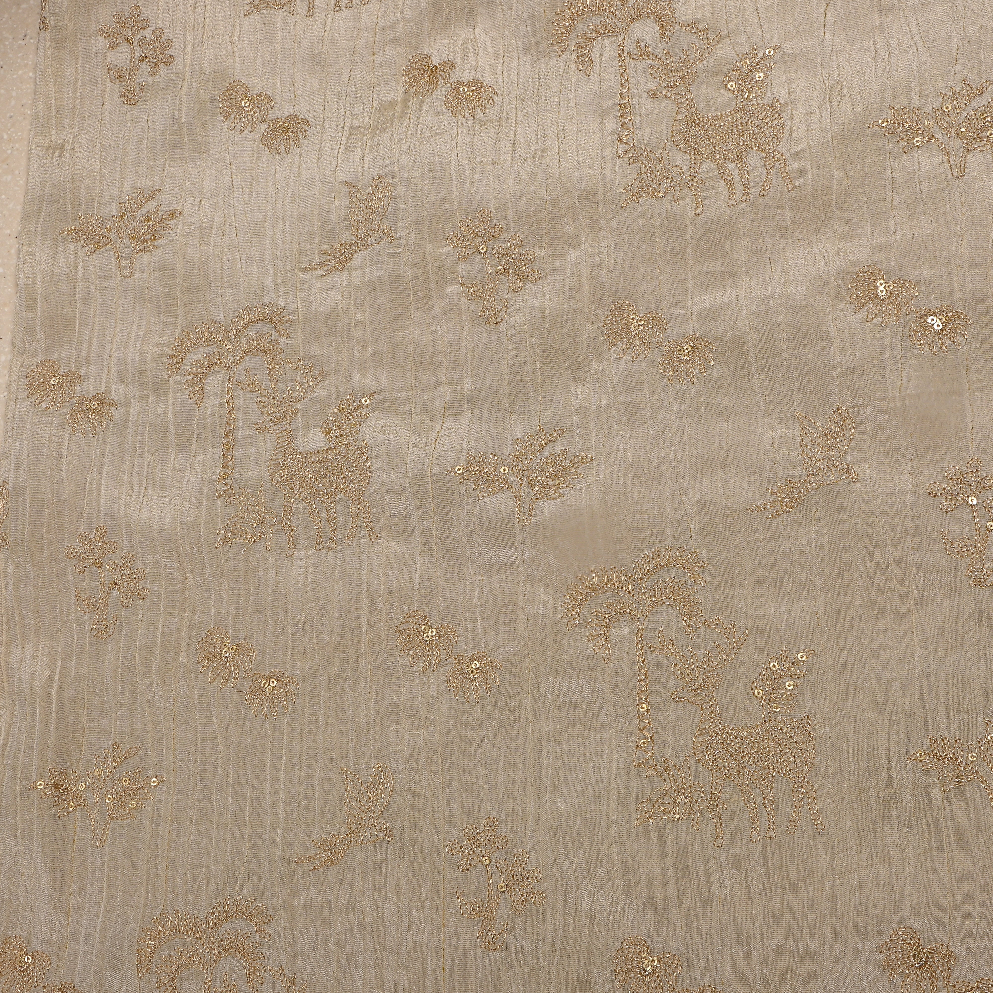Golden Bagie Shikargah Embroidery Tissue Fabric