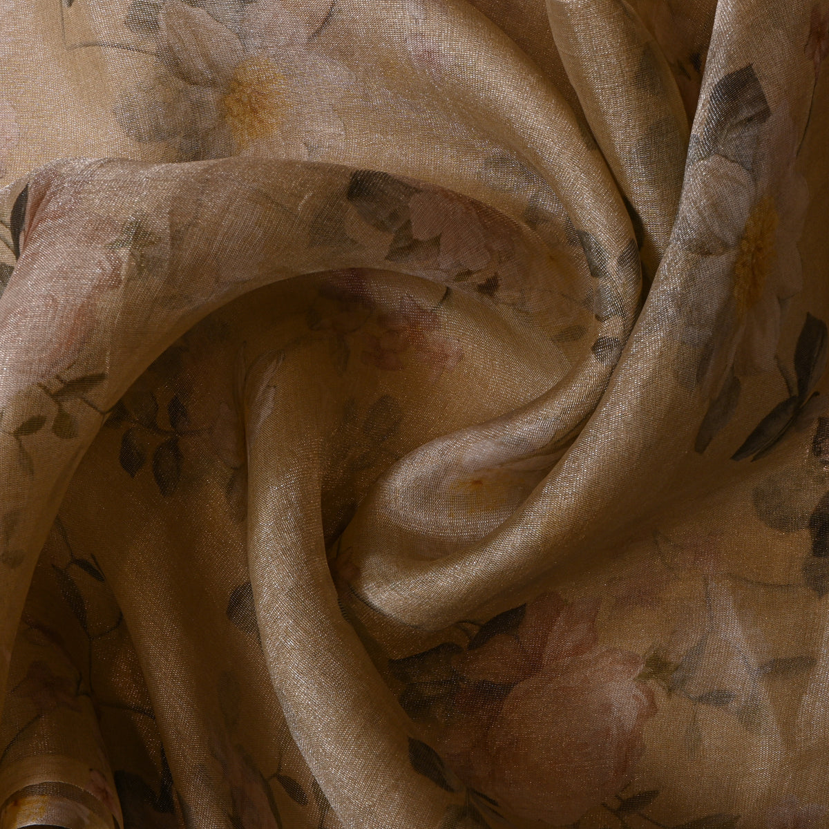 Latte Beige Soft Rose Floral Print Tissue Fabric