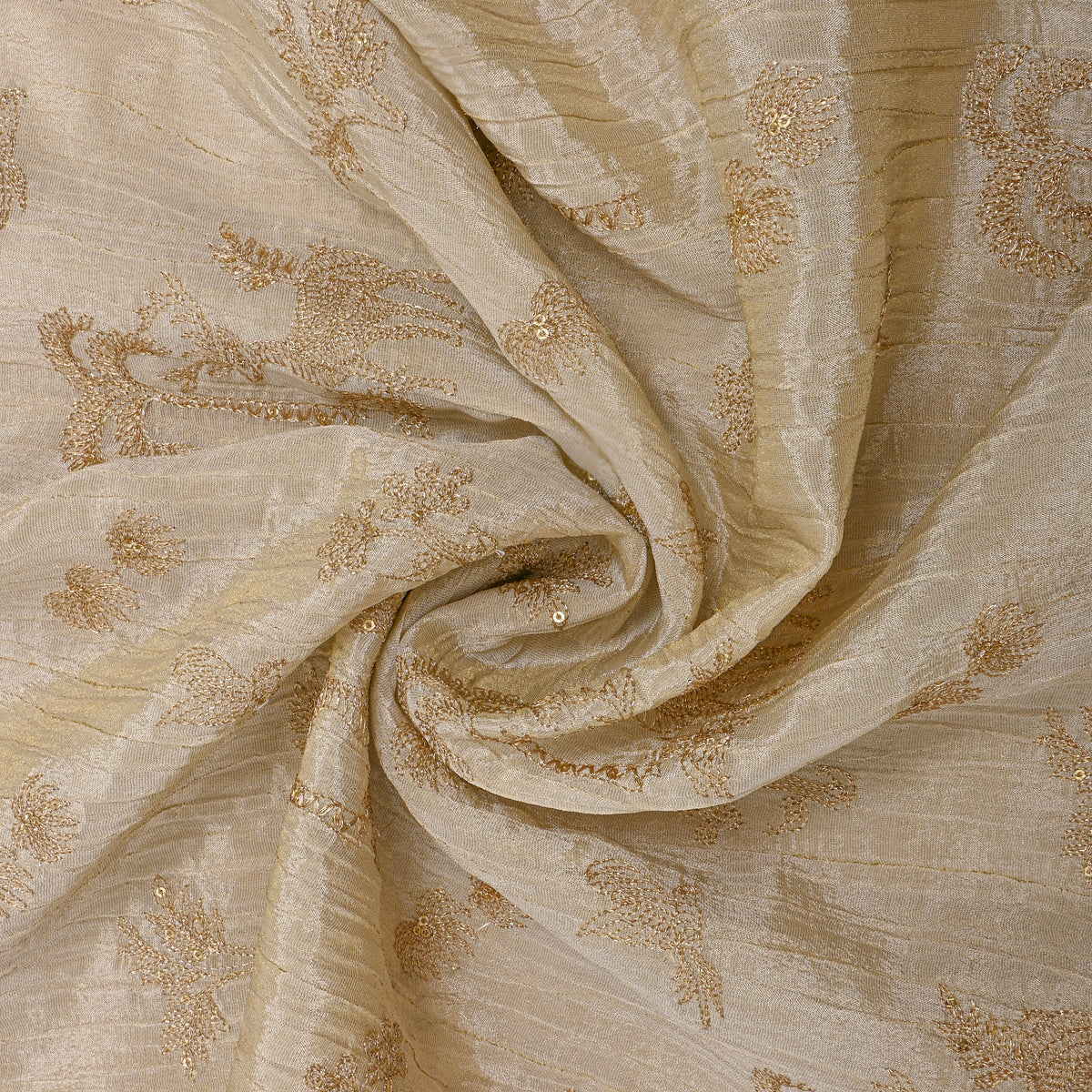 Golden Bagie Shikargah Embroidery Tissue Fabric