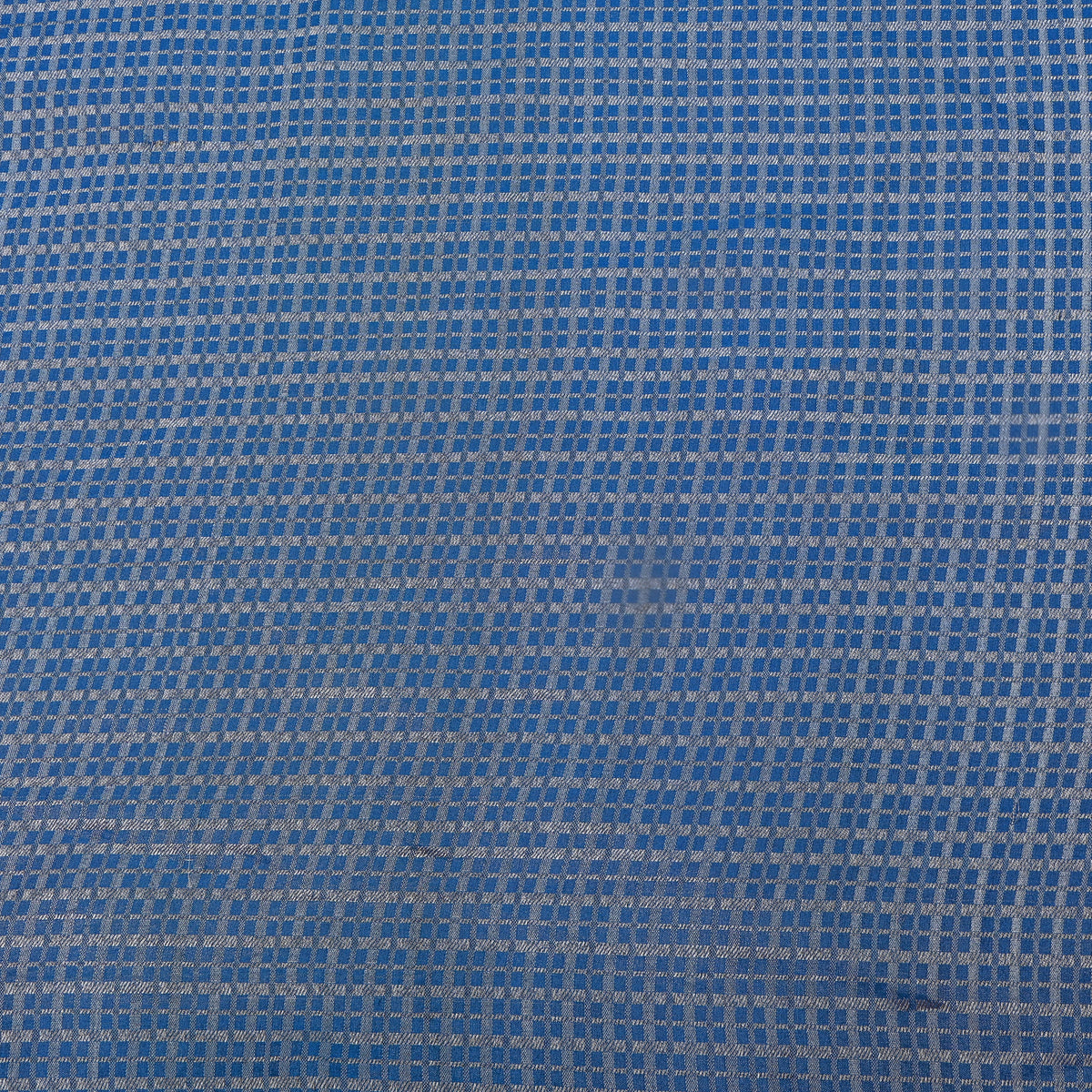 Cornflower Blue Silver Check Self Weave Jamawar Silk Fabric
