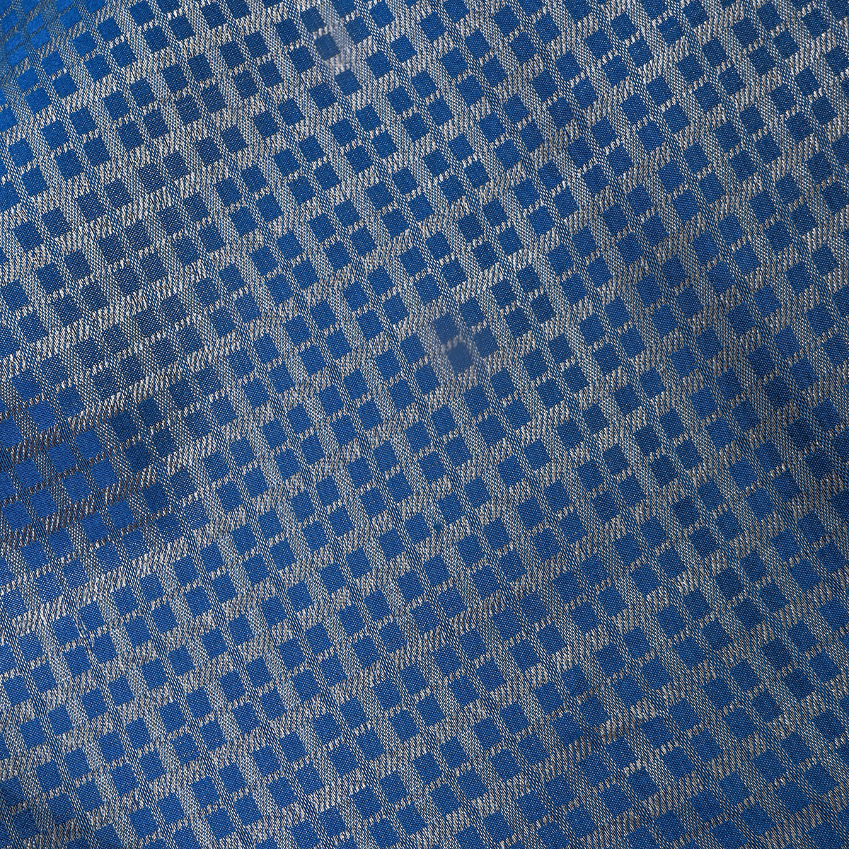 Cornflower Blue Silver Check Self Weave Jamawar Silk Fabric