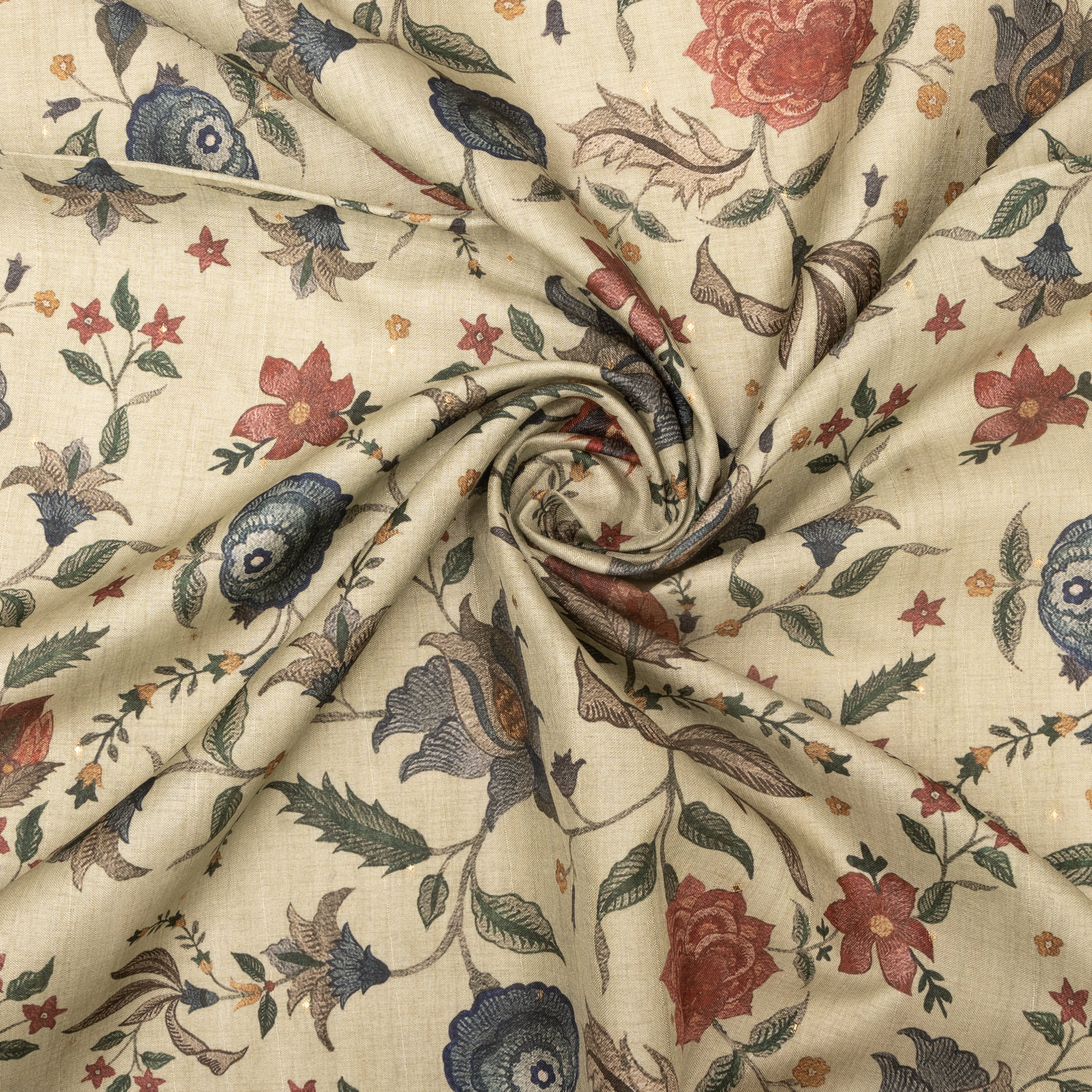 Butter Honey Yellow Tussar Fabric With Floral Prints