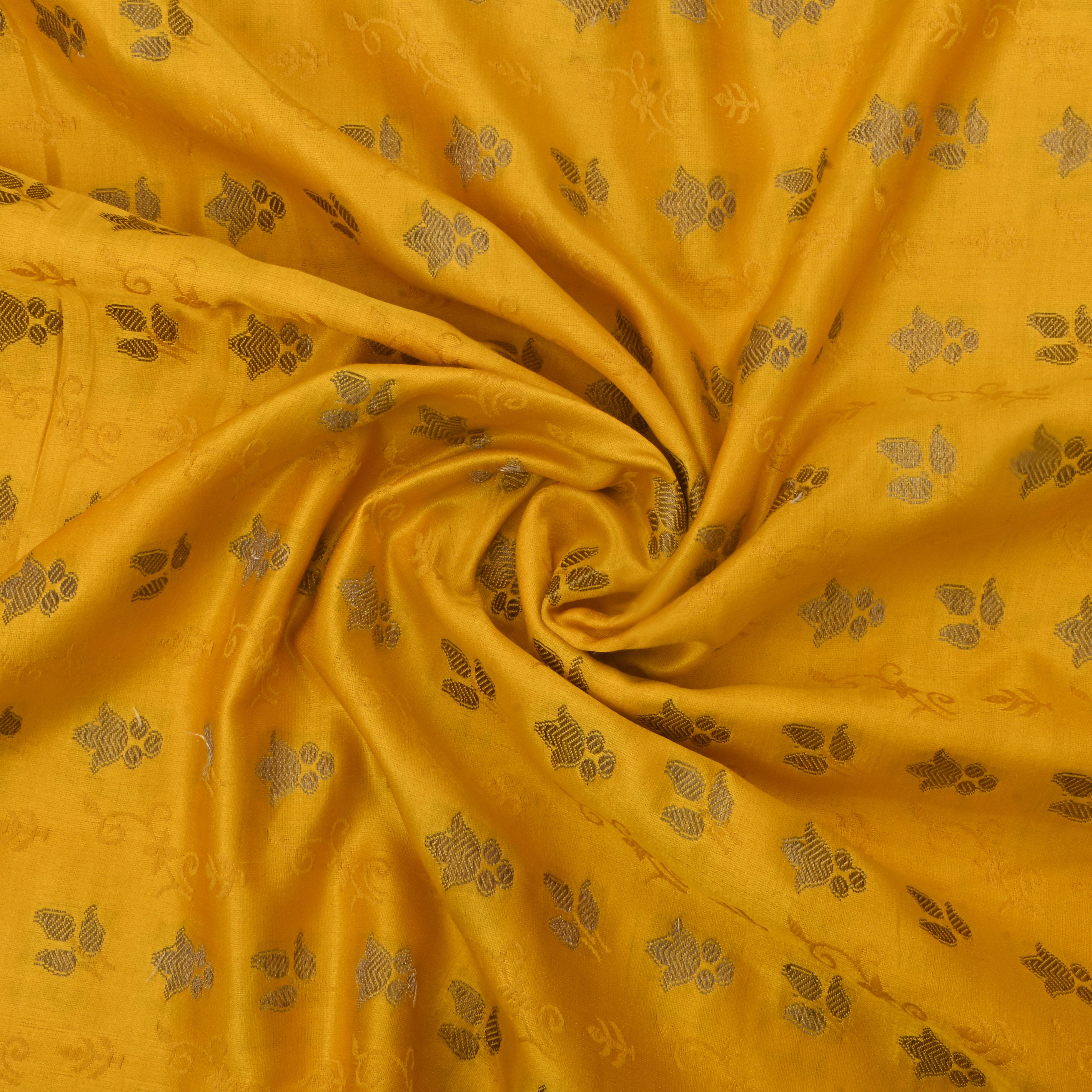 Yellow Jamawar Satin Fabric With Buttis