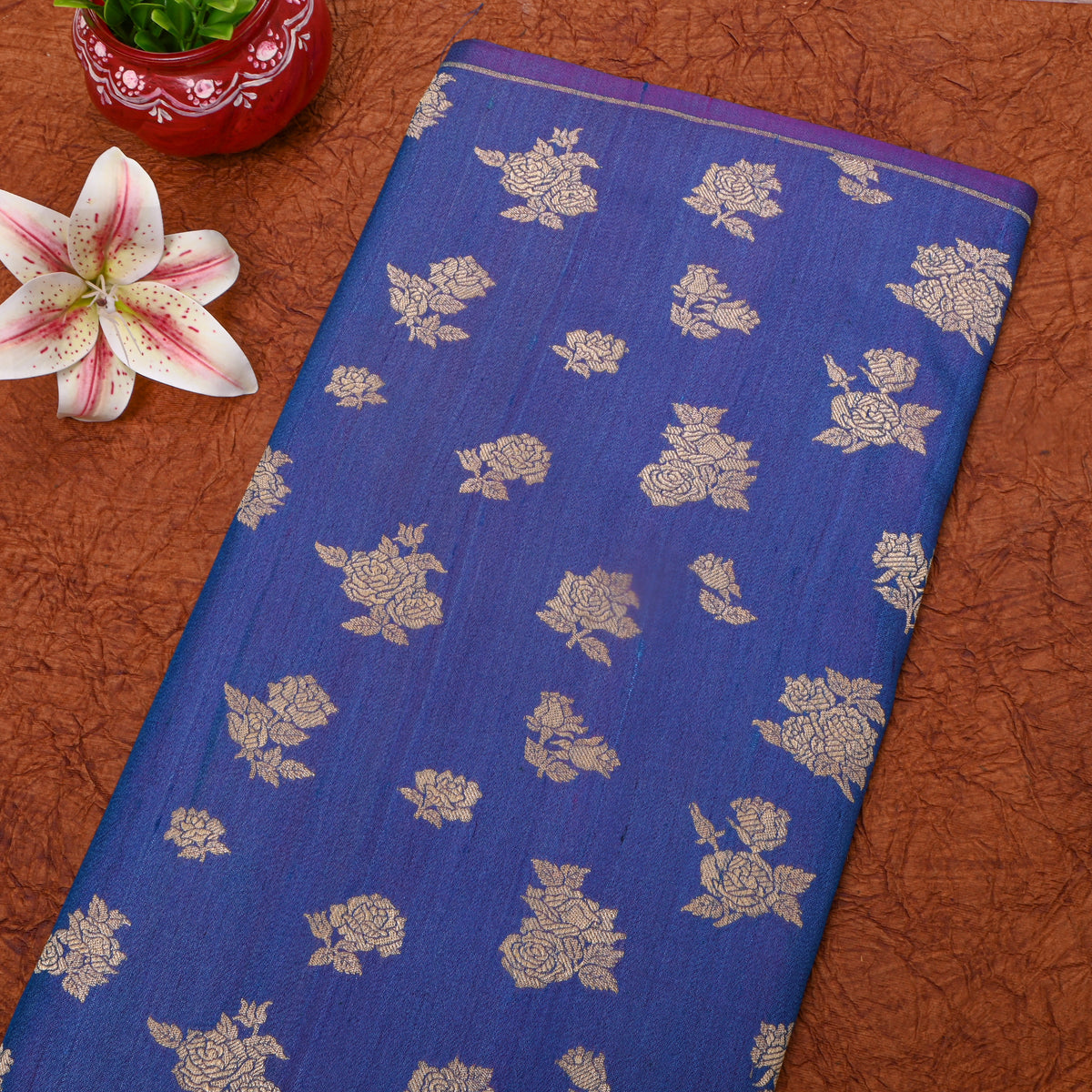 Coal Black Antique Gold Zari Brocade Self Weave Banarasi Silk Fabric
